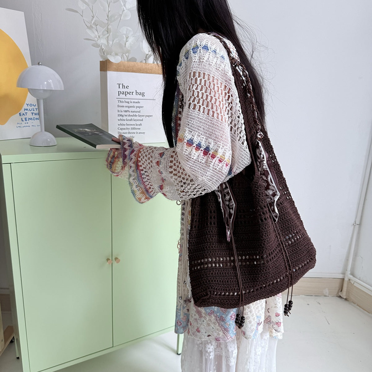 Bohemian Crochet Beach Tote - Summer Knitted Shoulder Bag
