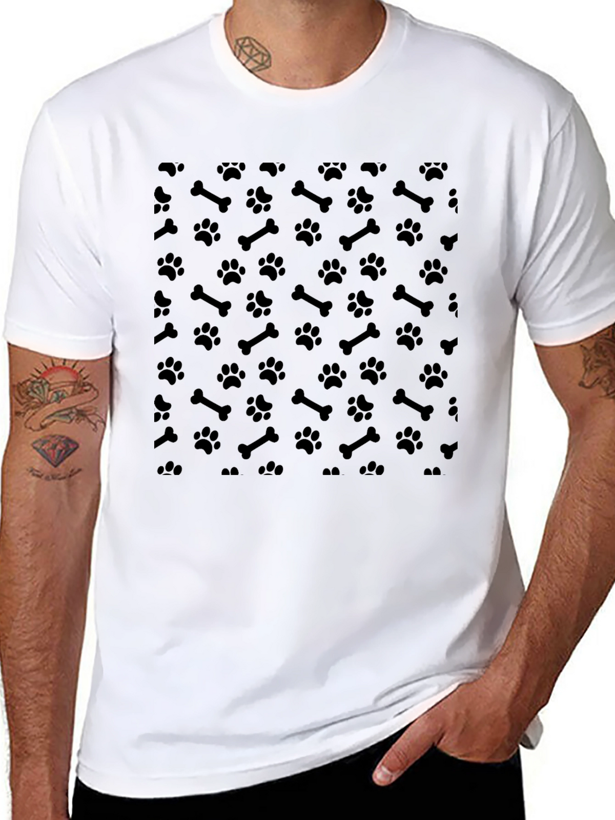 Black Paw Print Pattern T-Shirt