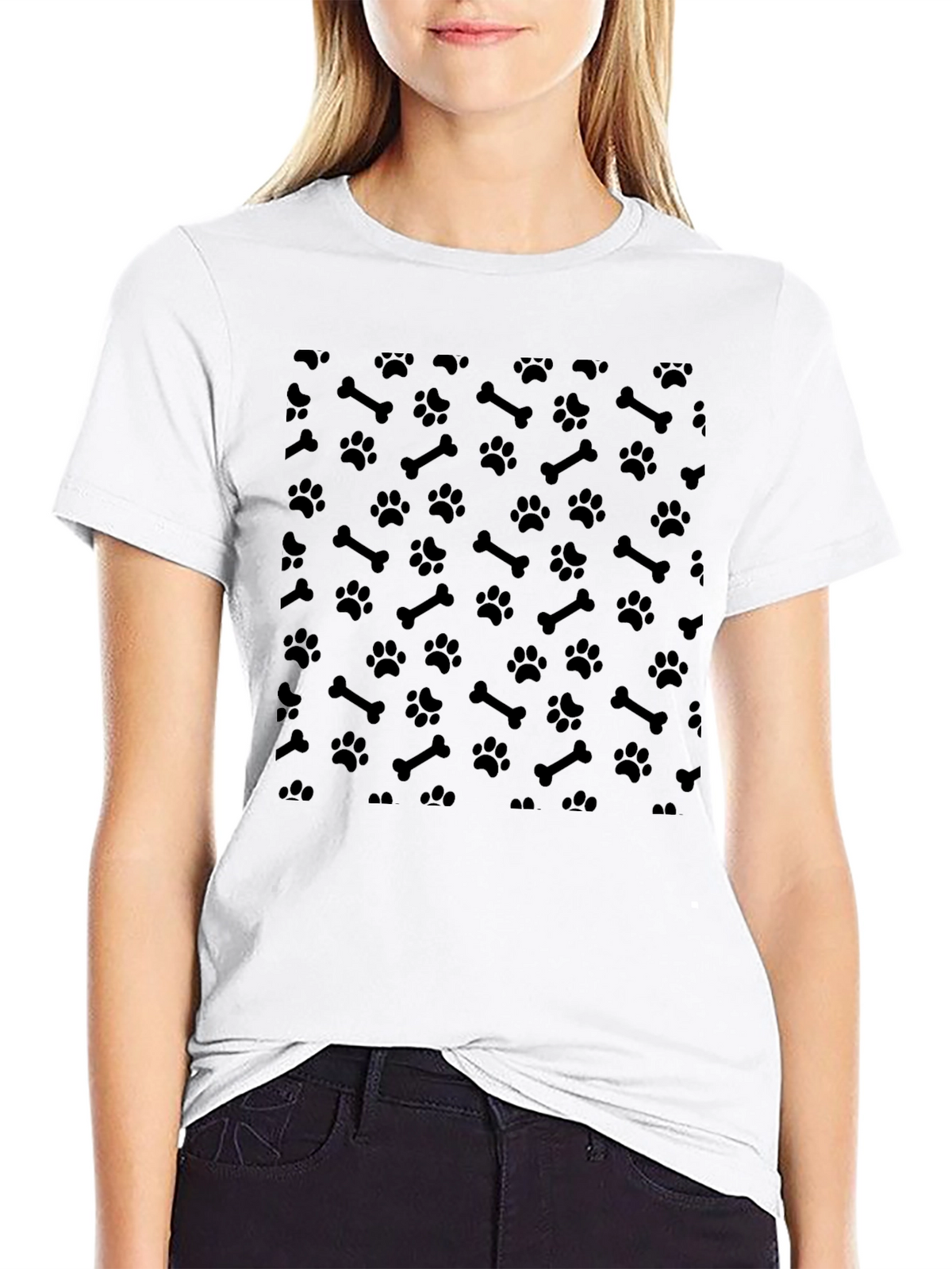 Black Paw Print Pattern T-Shirt