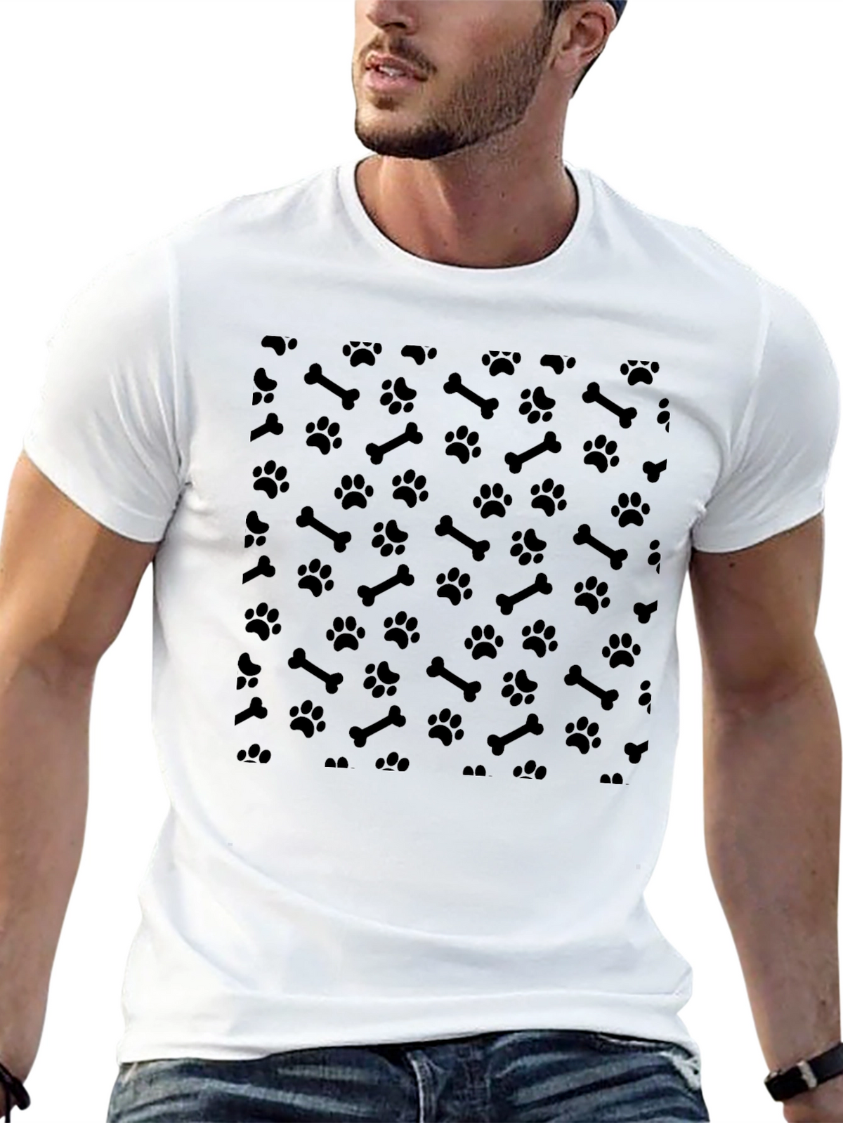 Black Paw Print Pattern T-Shirt