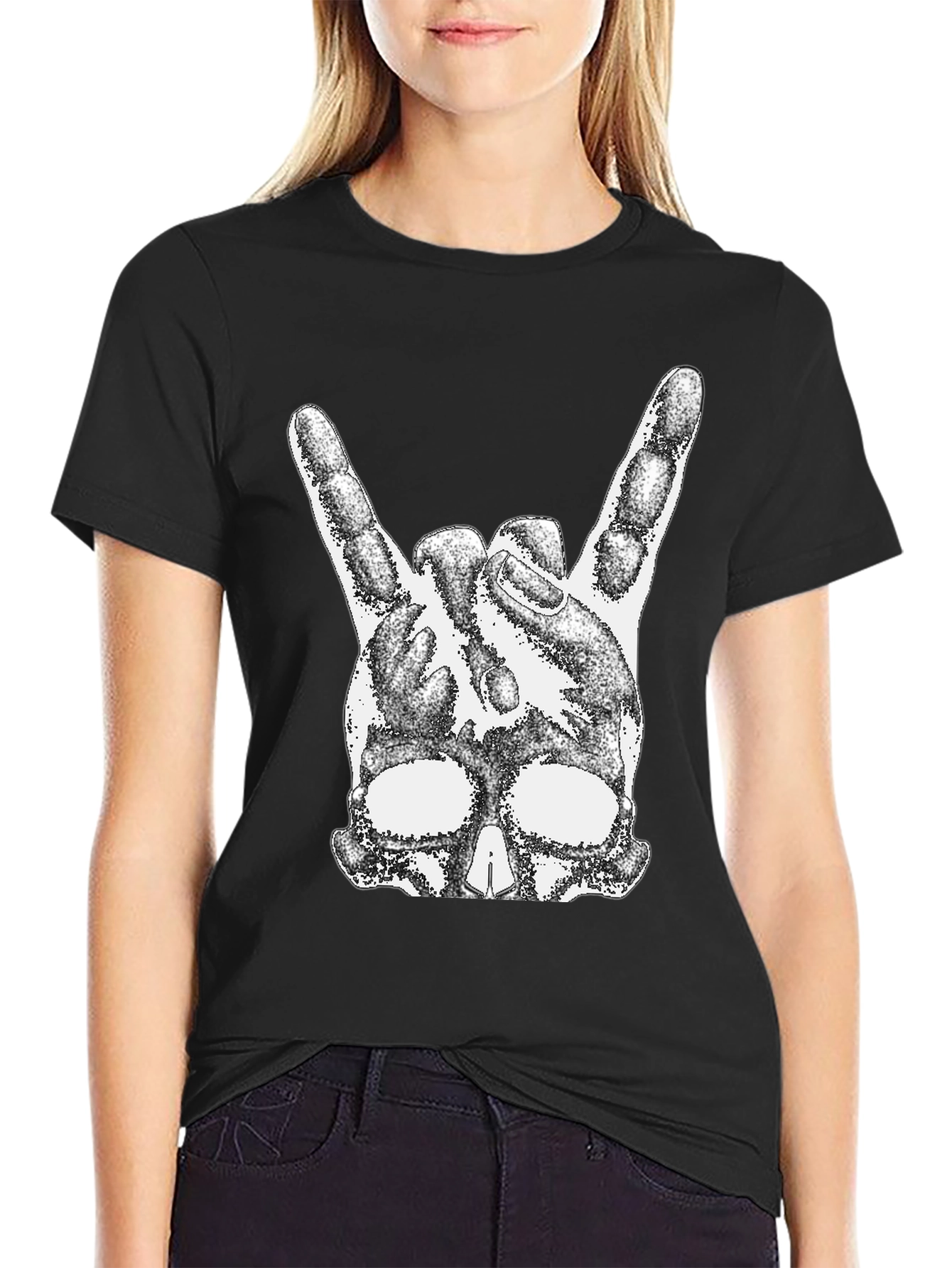 Rock On Skull T-Shirt - Black Cotton Tee
