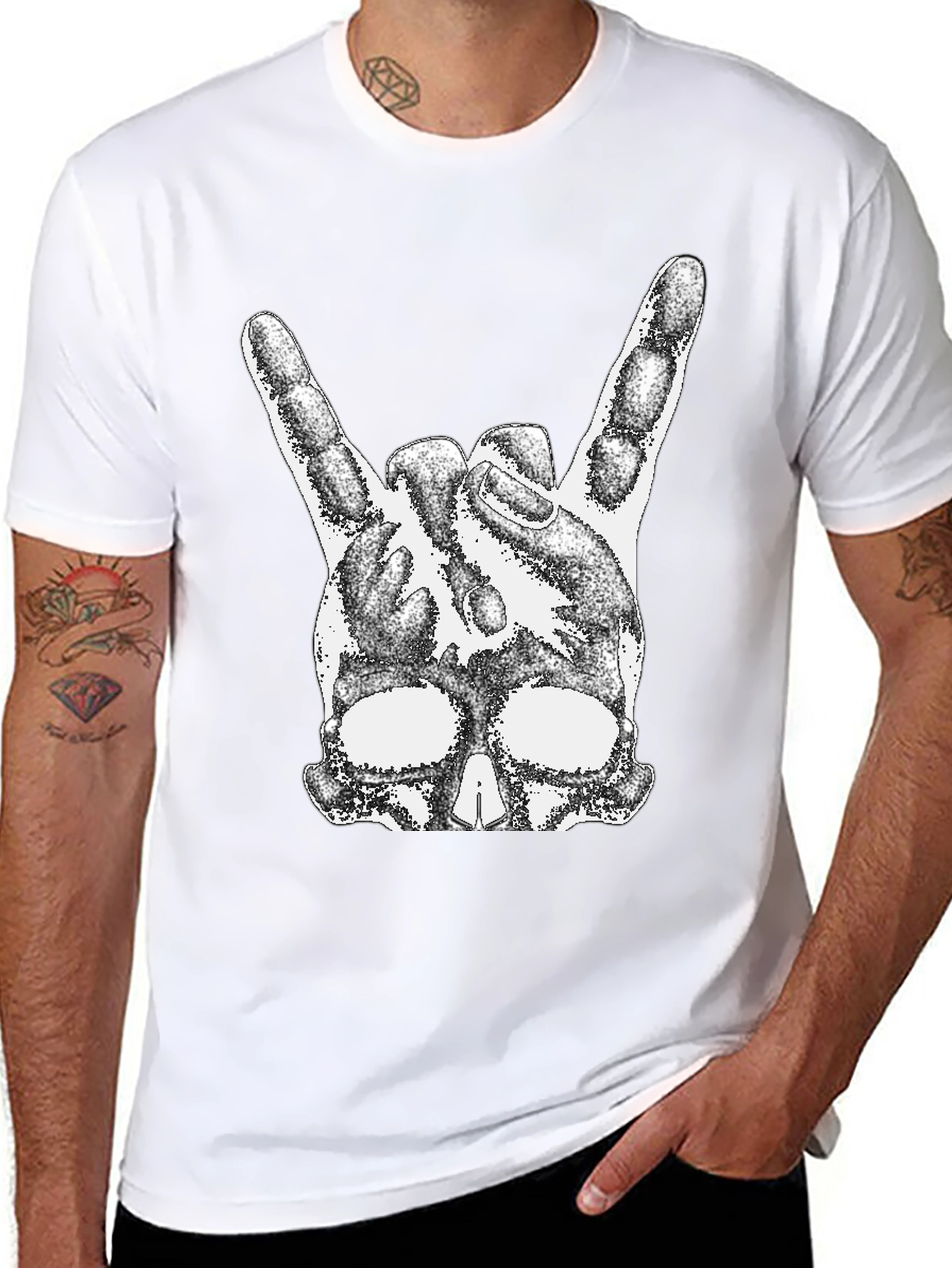 Rock On Skull T-Shirt - Black Cotton Tee