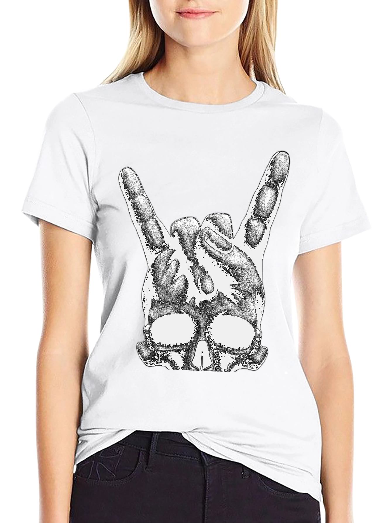 Rock On Skull T-Shirt - Black Cotton Tee