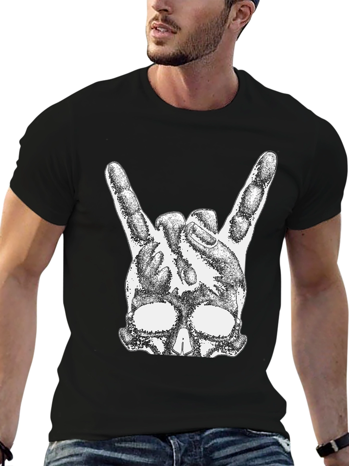 Rock On Skull T-Shirt - Black Cotton Tee
