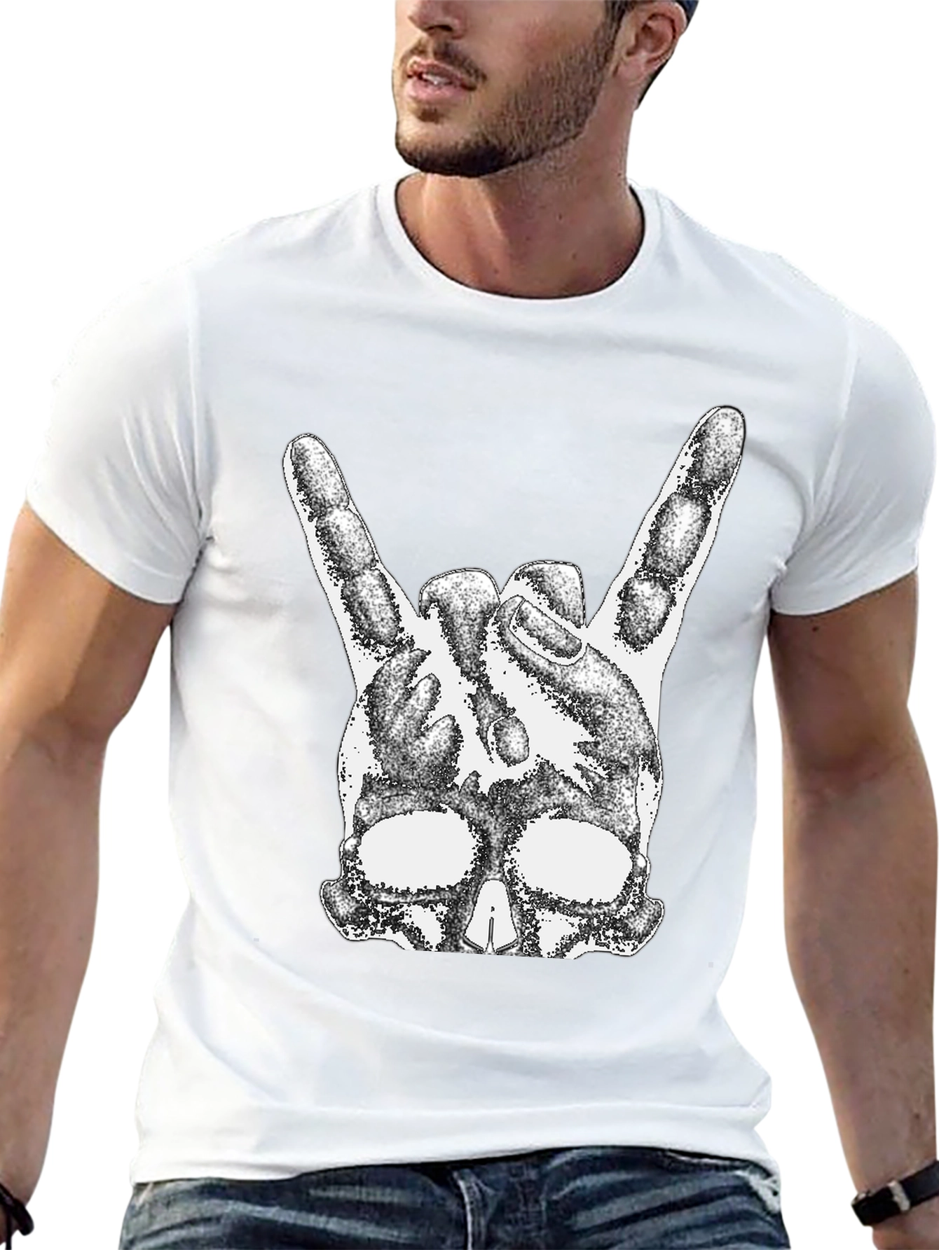 Rock On Skull T-Shirt - Black Cotton Tee