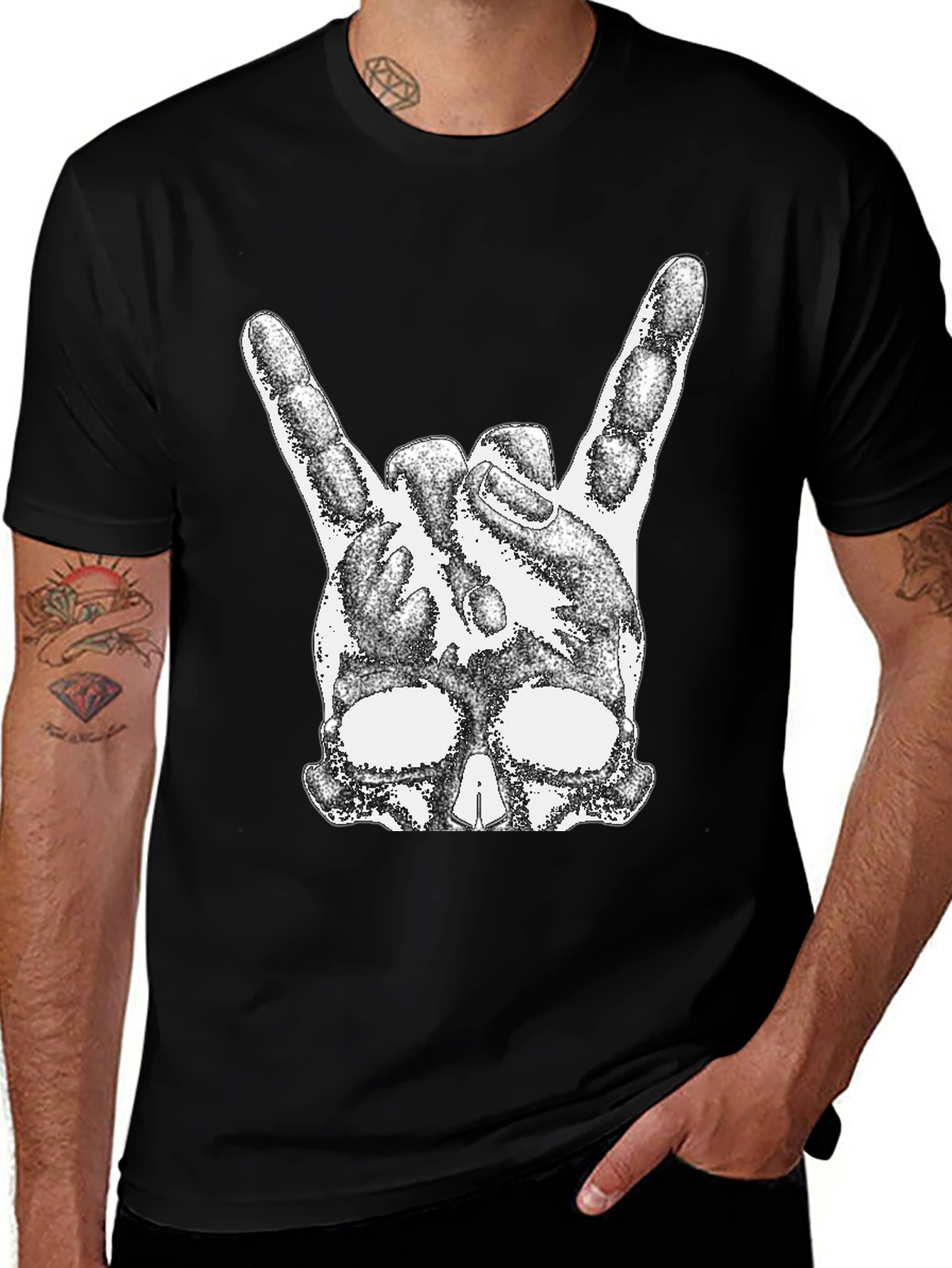 Rock On Skull T-Shirt - Black Cotton Tee