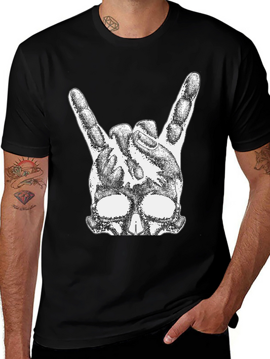 Rock On Skull T-Shirt - Black Cotton Tee