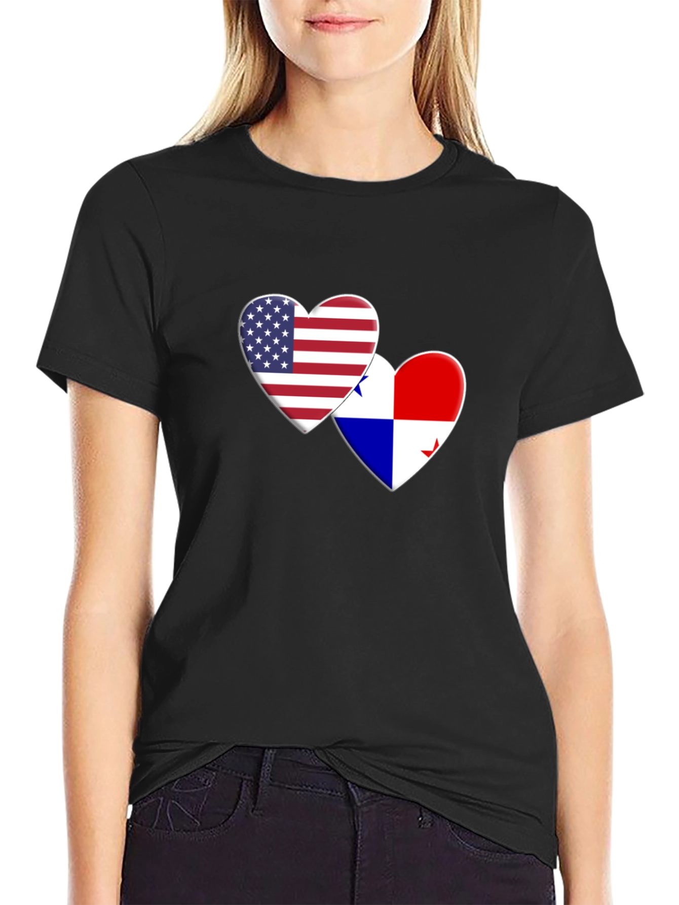 USA & Panama Flags Heart Graphic Tee