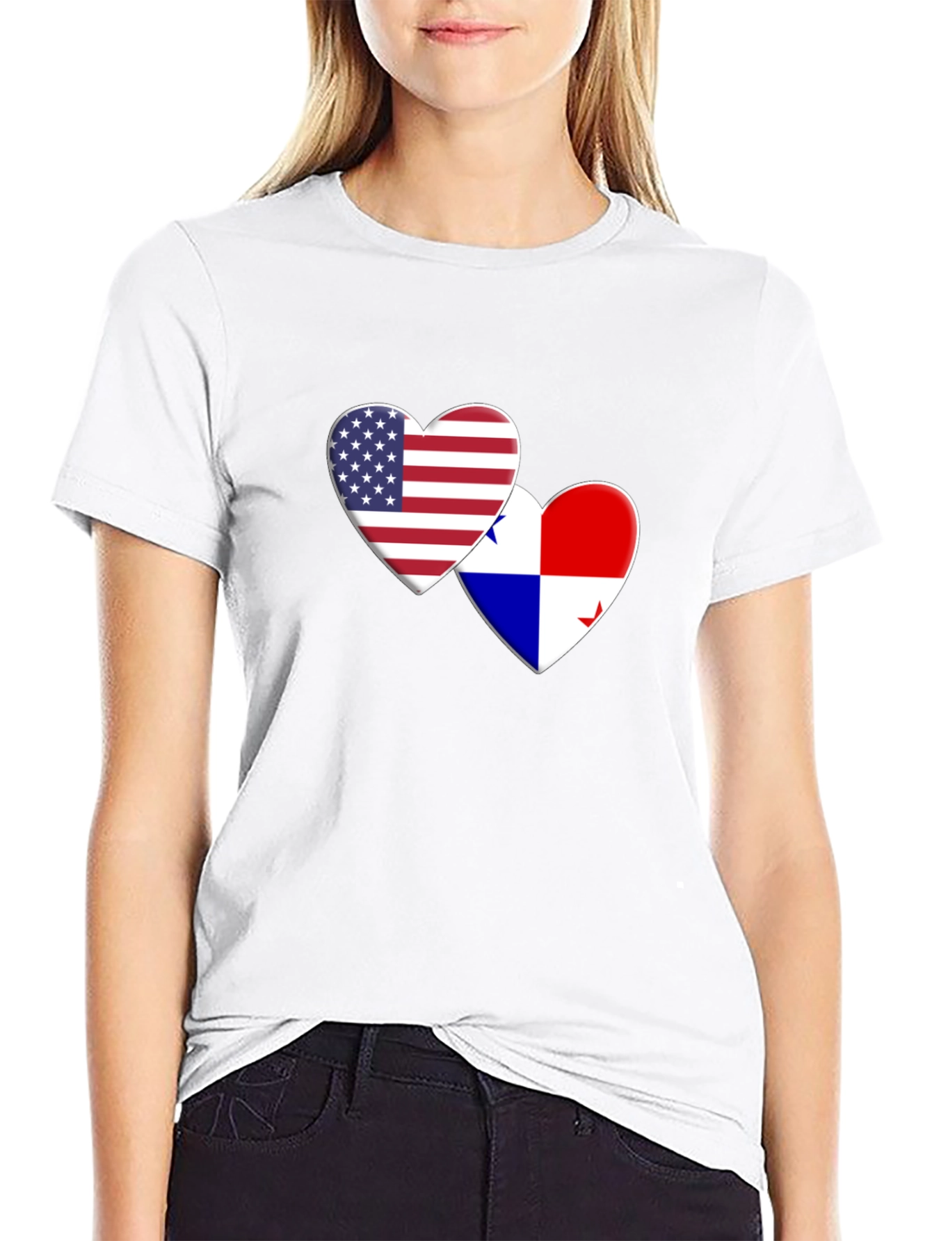 USA & Panama Flags Heart Graphic Tee