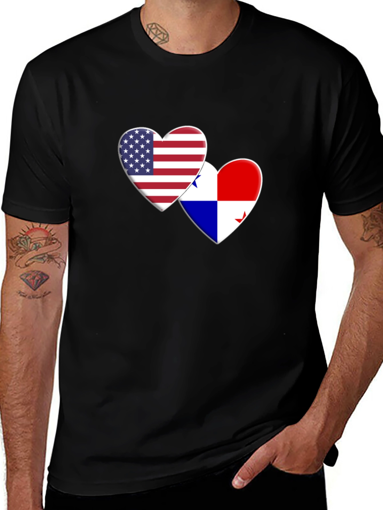 USA & Panama Flags Heart Graphic Tee