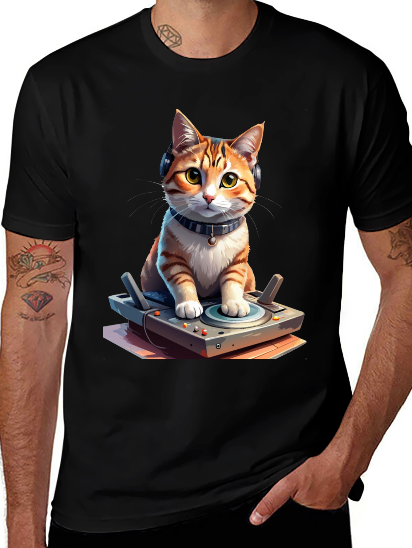 DJ Cat Graphic Tee - Cool & Unique Design