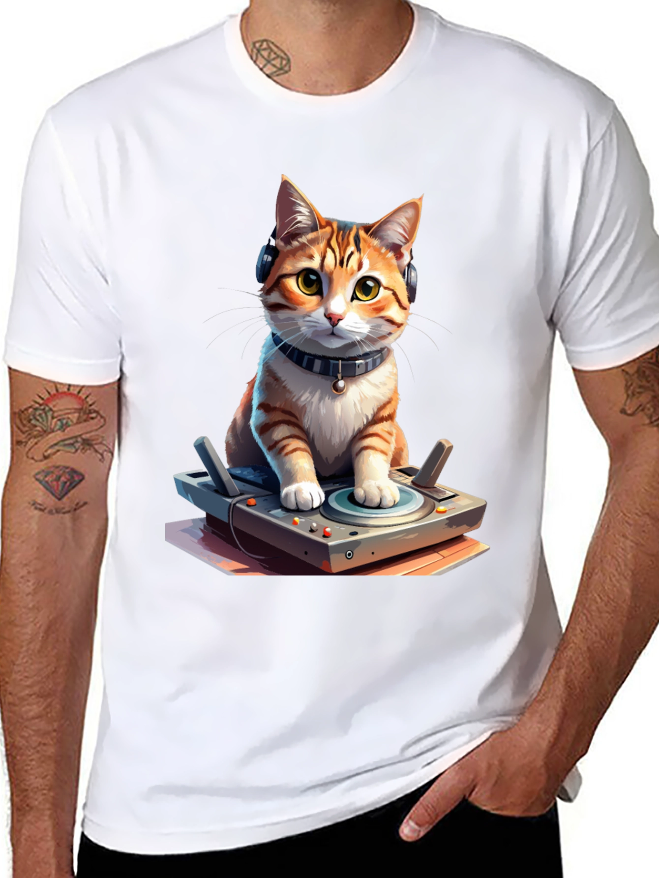 DJ Cat Graphic Tee - Cool & Unique Design