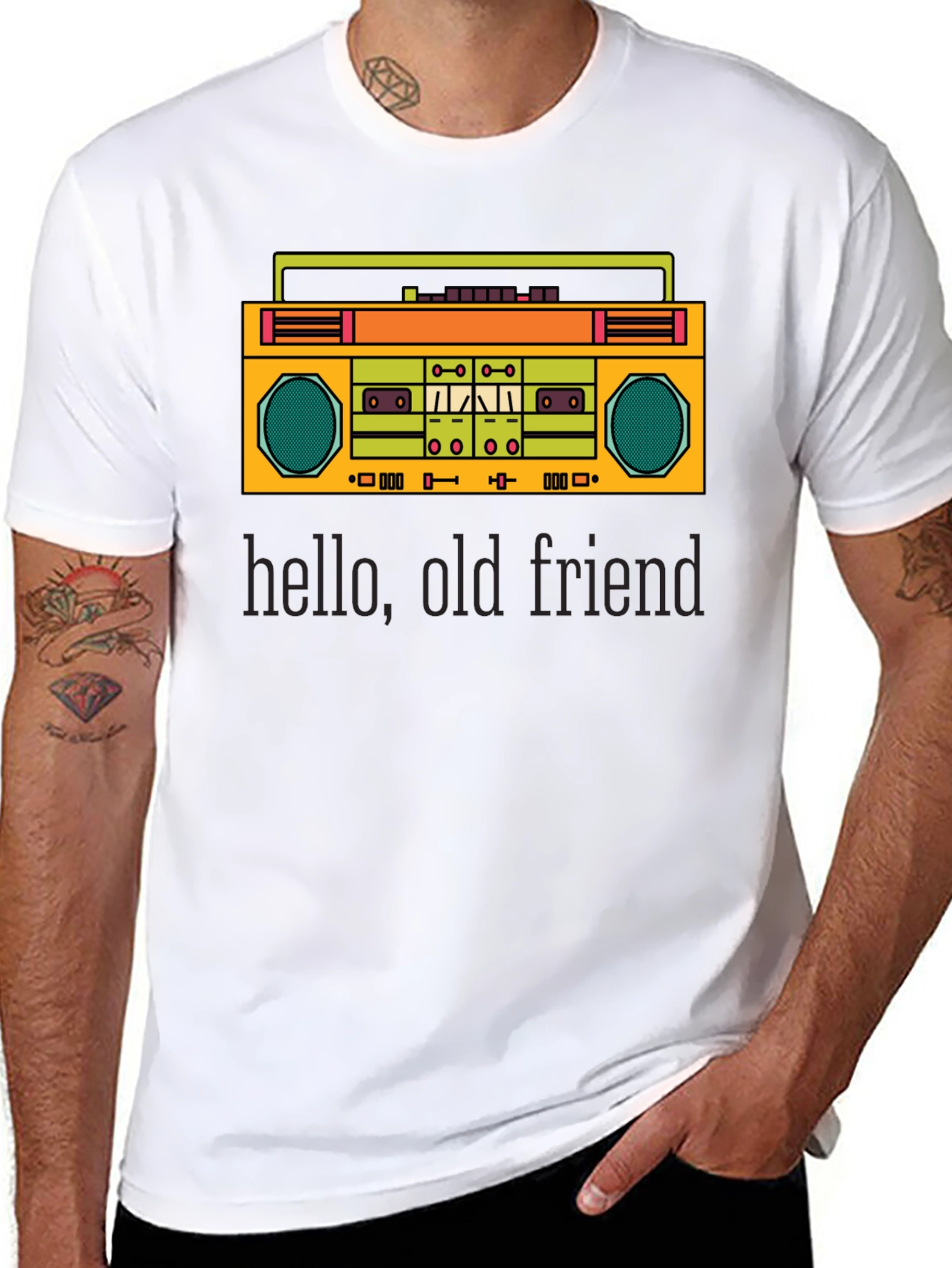 Retro Boombox Graphic Tee - Hello Old Friend