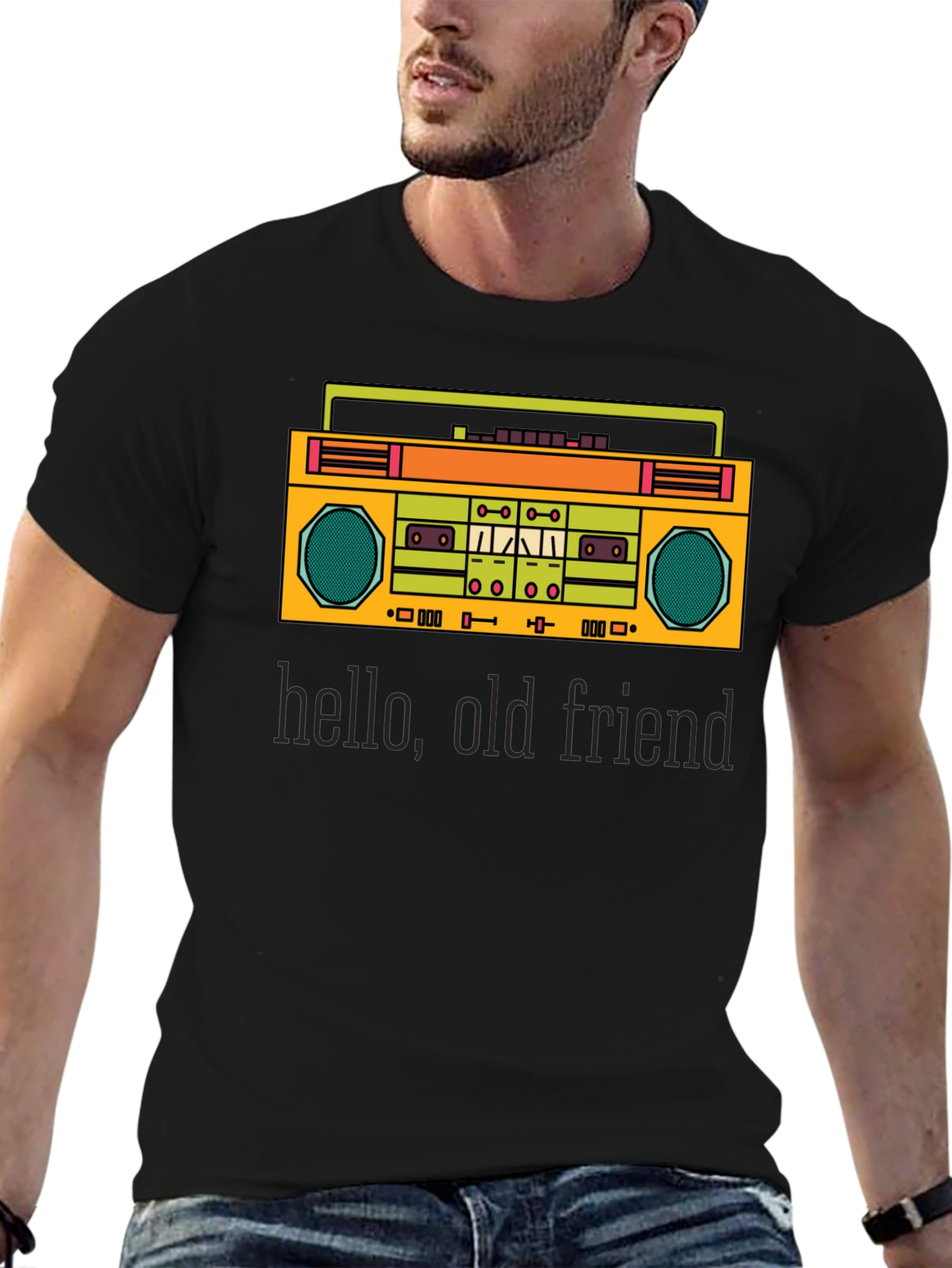 Retro Boombox Graphic Tee - Hello Old Friend