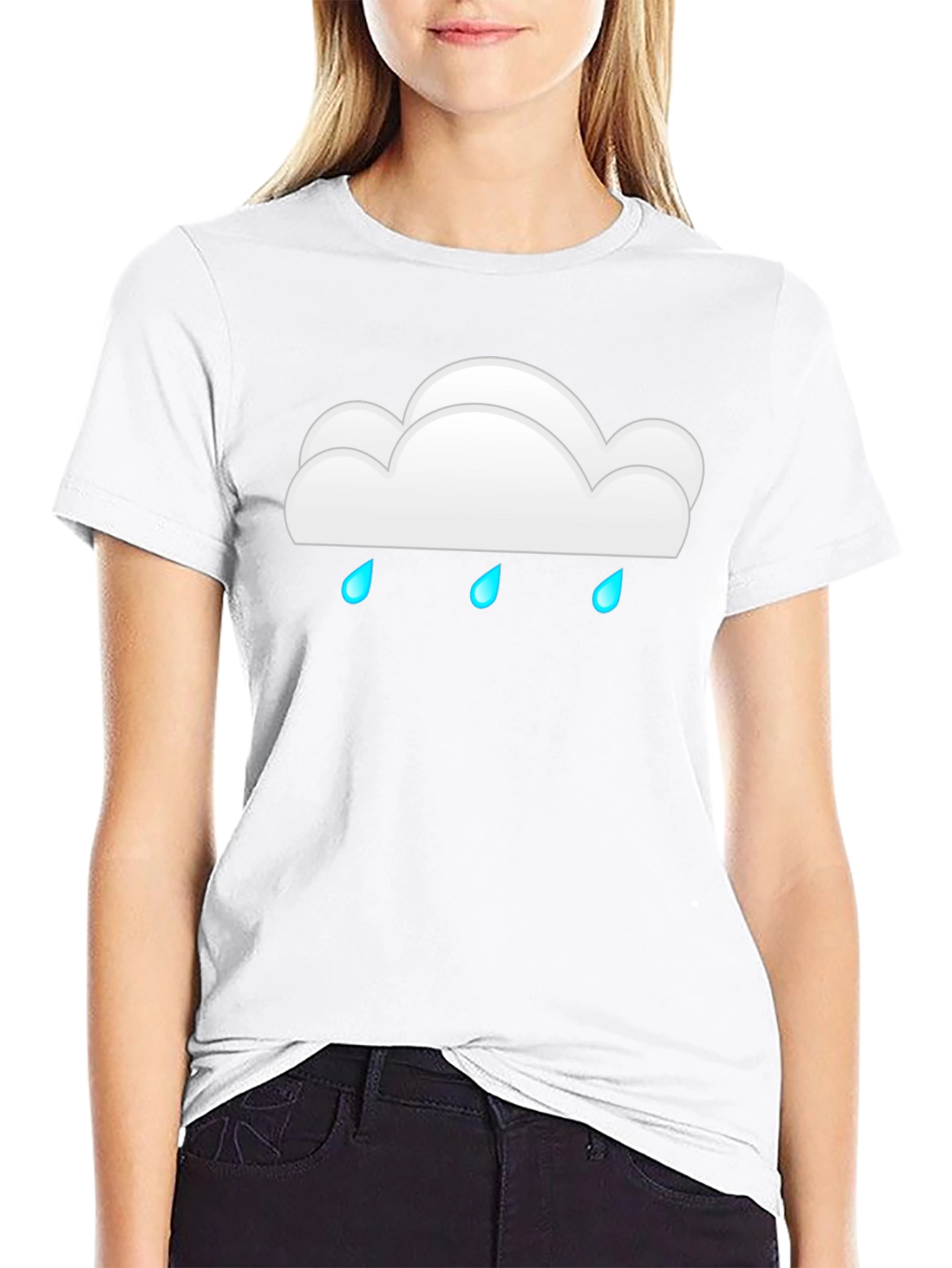 Cloud Raindrop Graphic Print Black T-Shirt