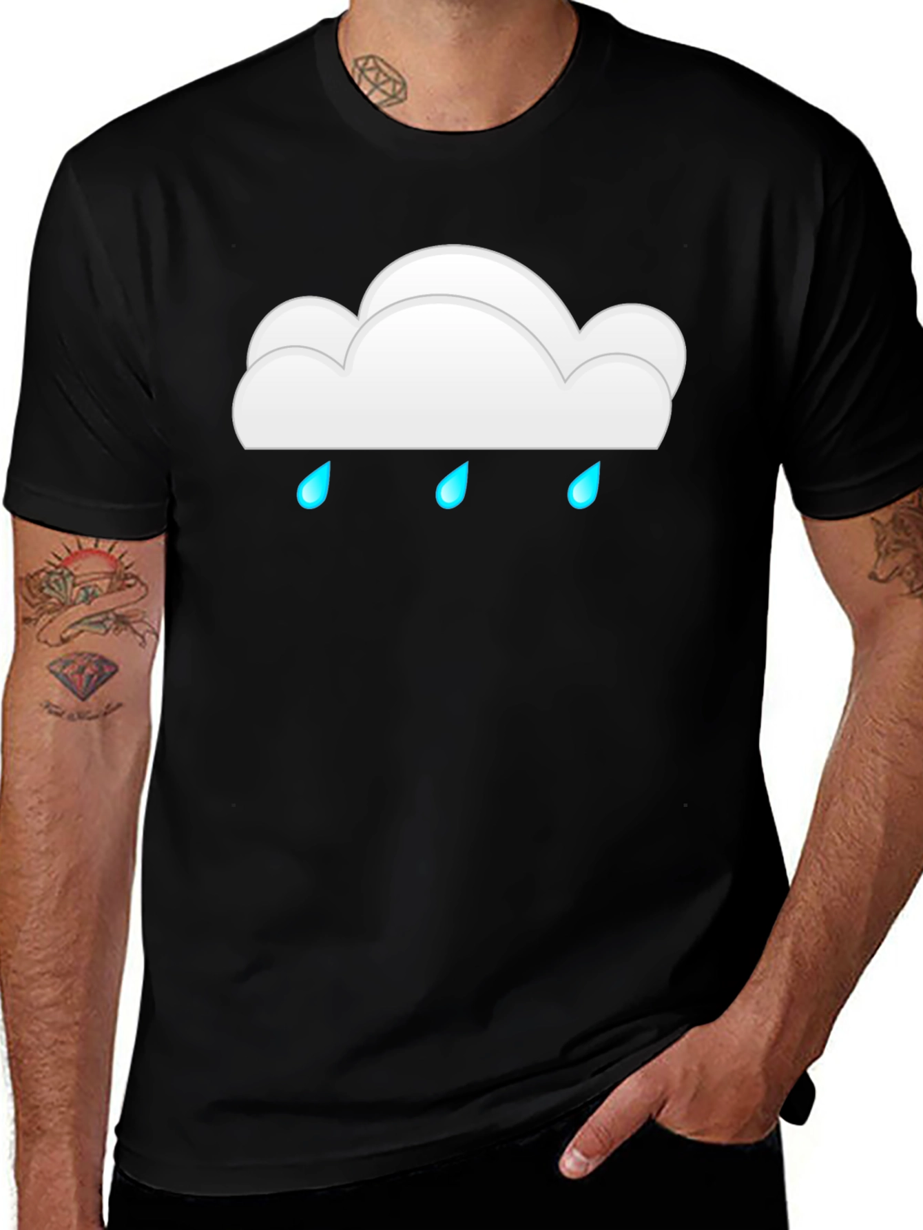 Cloud Raindrop Graphic Print Black T-Shirt