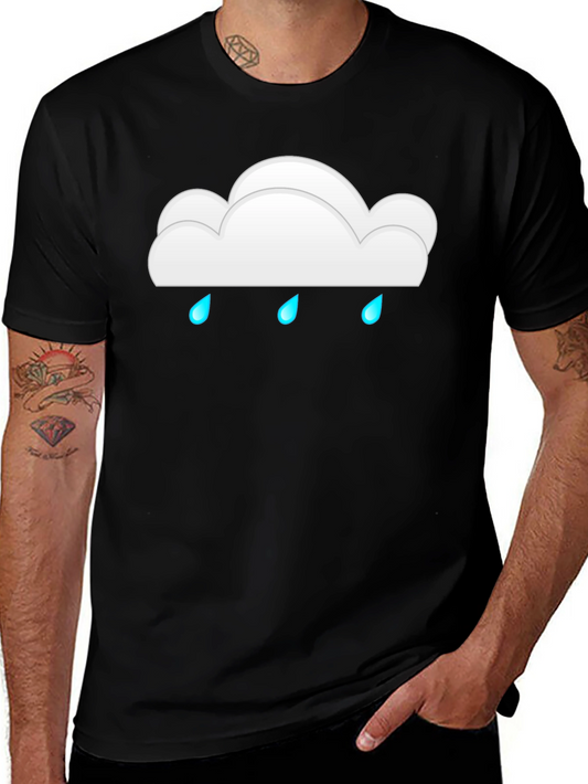 Cloud Raindrop Graphic Print Black T-Shirt