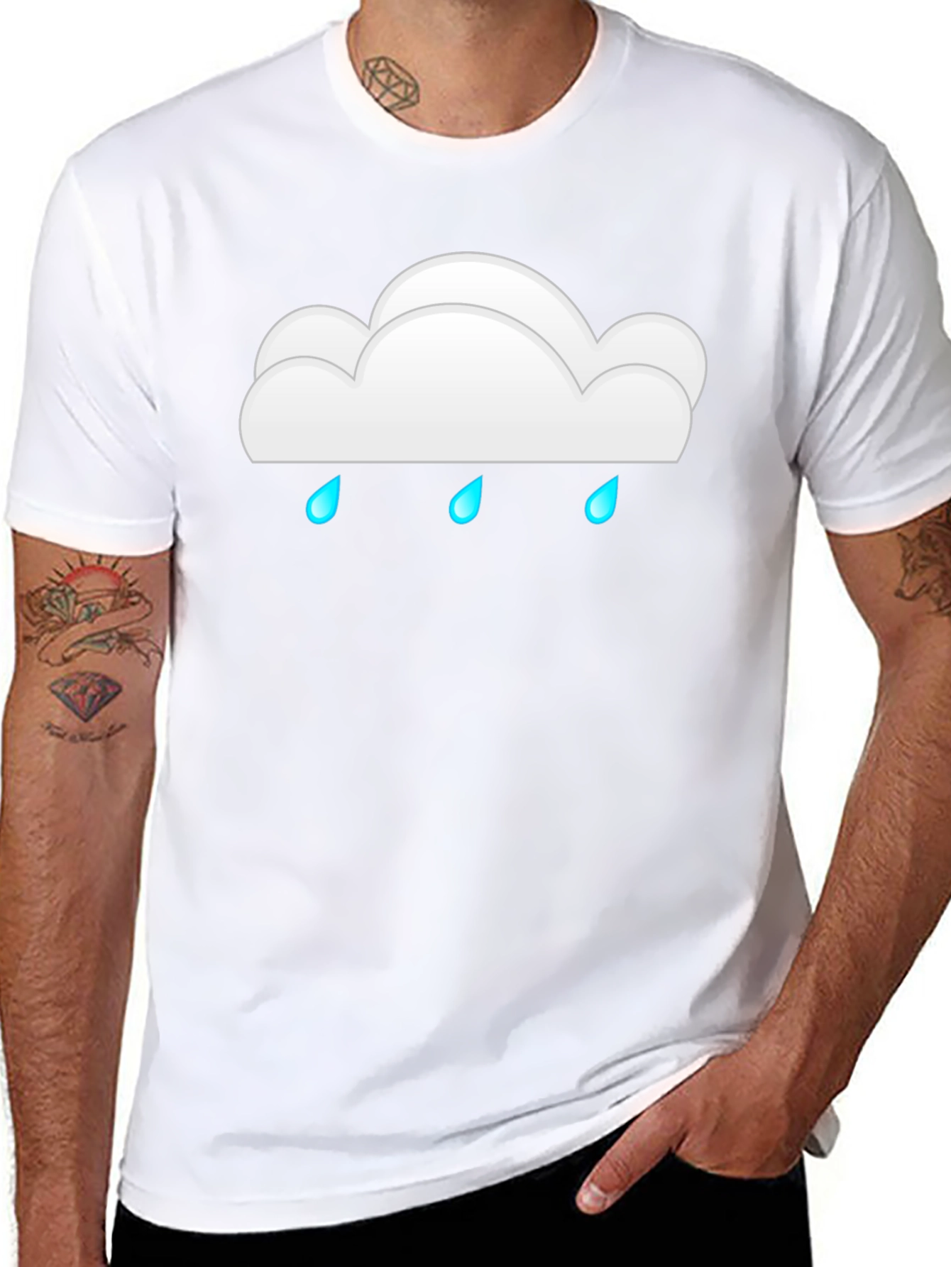 Cloud Raindrop Graphic Print Black T-Shirt