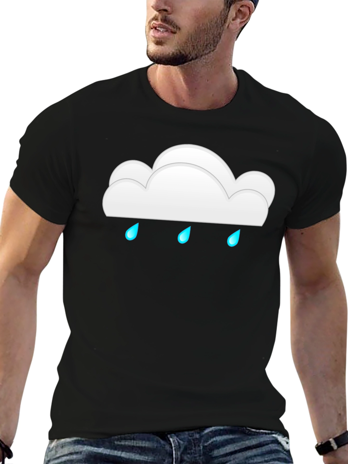 Cloud Raindrop Graphic Print Black T-Shirt
