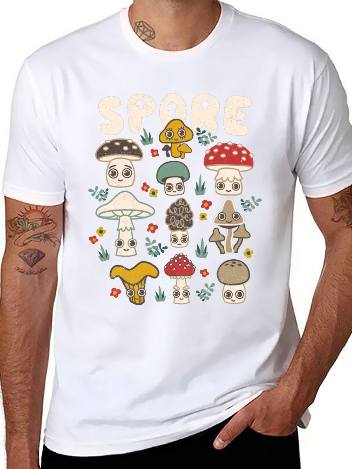 Mushroom Spore Graphic Print Black T-Shirt