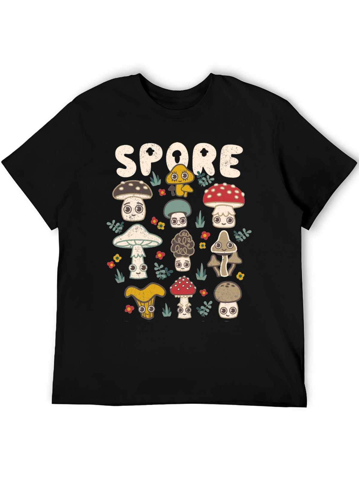 Mushroom Spore Graphic Print Black T-Shirt