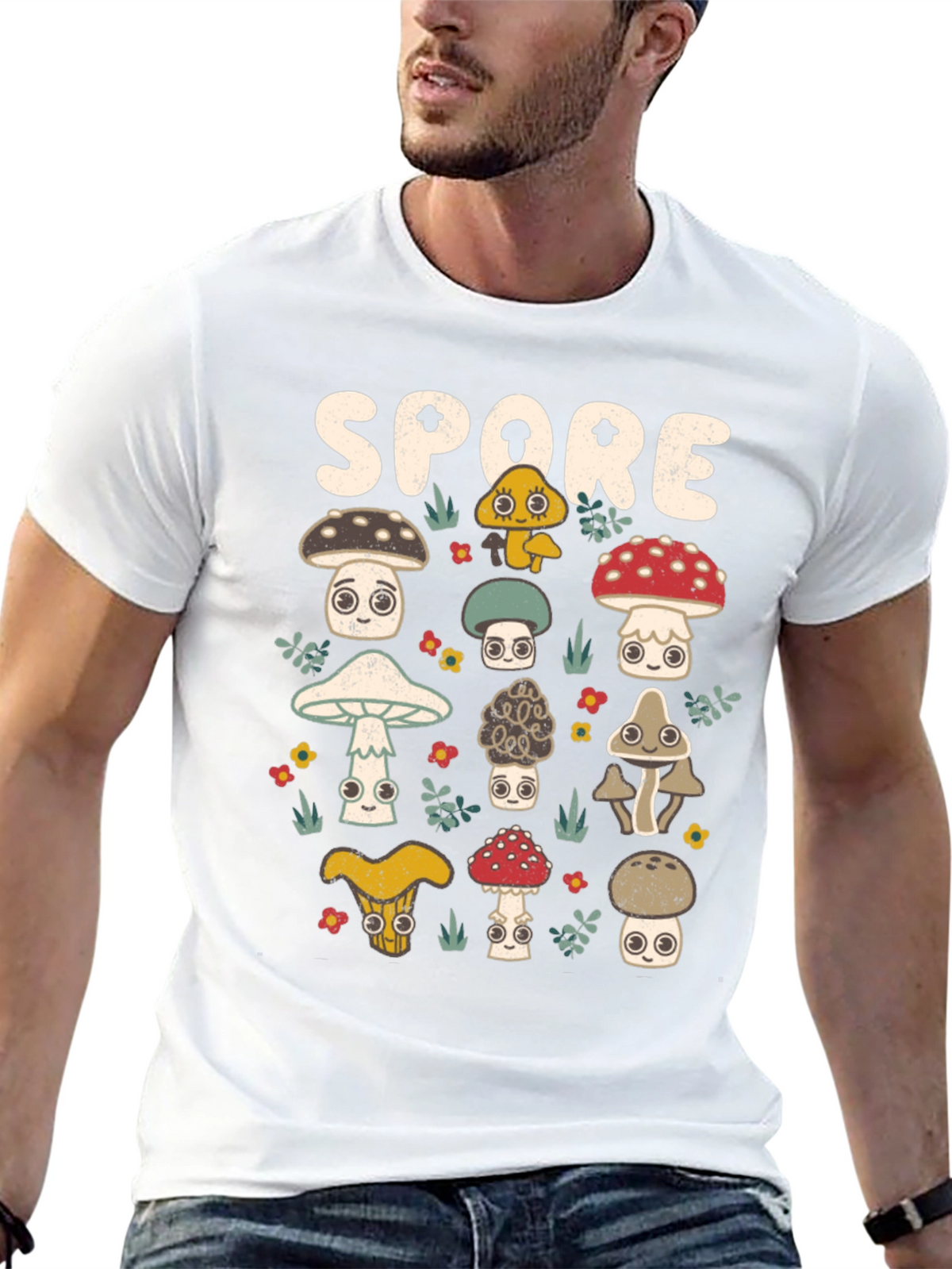 Mushroom Spore Graphic Print Black T-Shirt