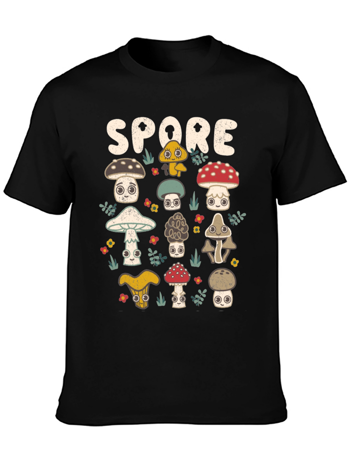 Mushroom Spore Graphic Print Black T-Shirt