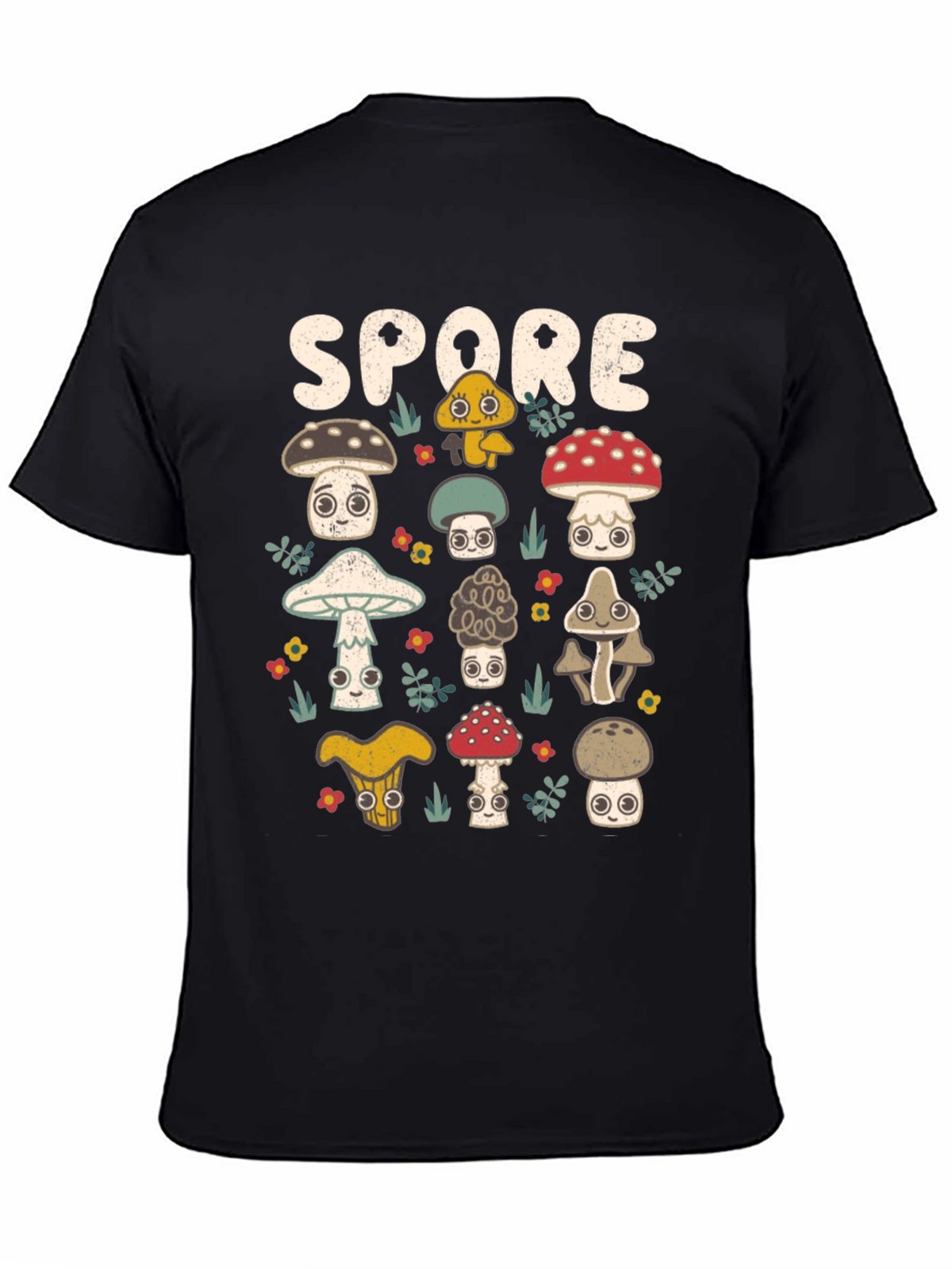 Mushroom Spore Graphic Print Black T-Shirt