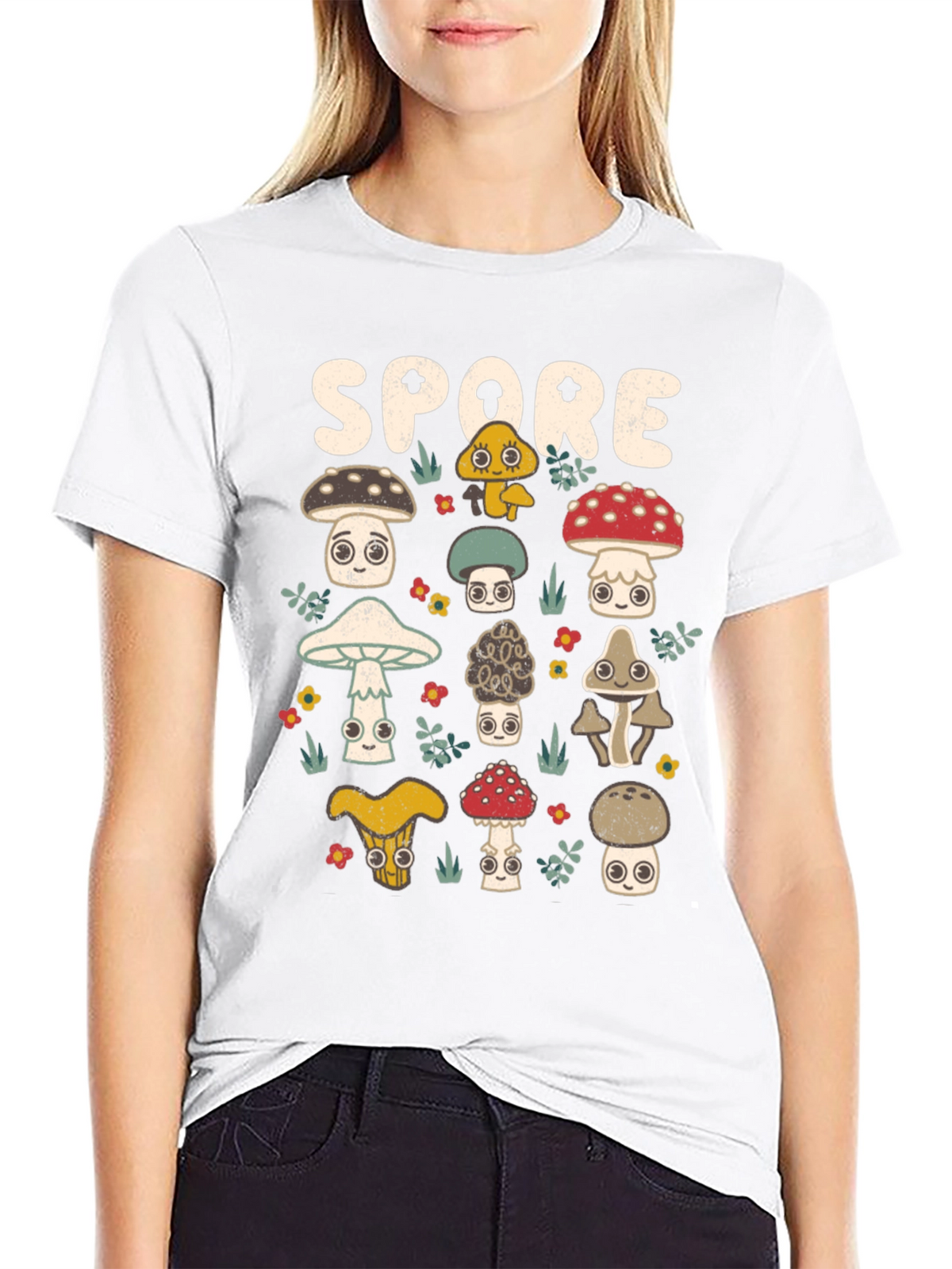 Mushroom Spore Graphic Print Black T-Shirt