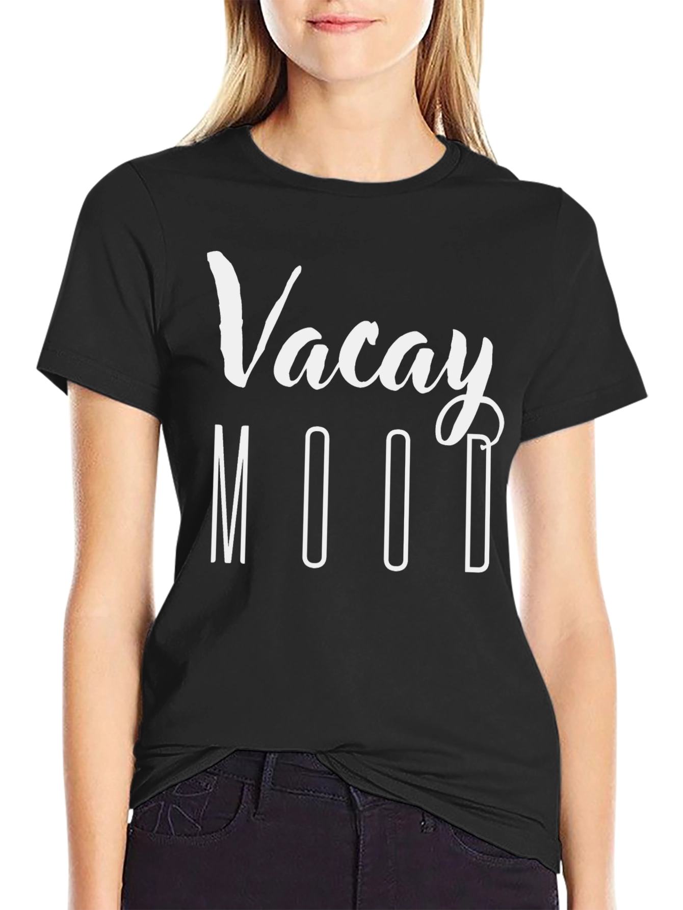 Vacay Mood Graphic Tee - Black Casual T-Shirt