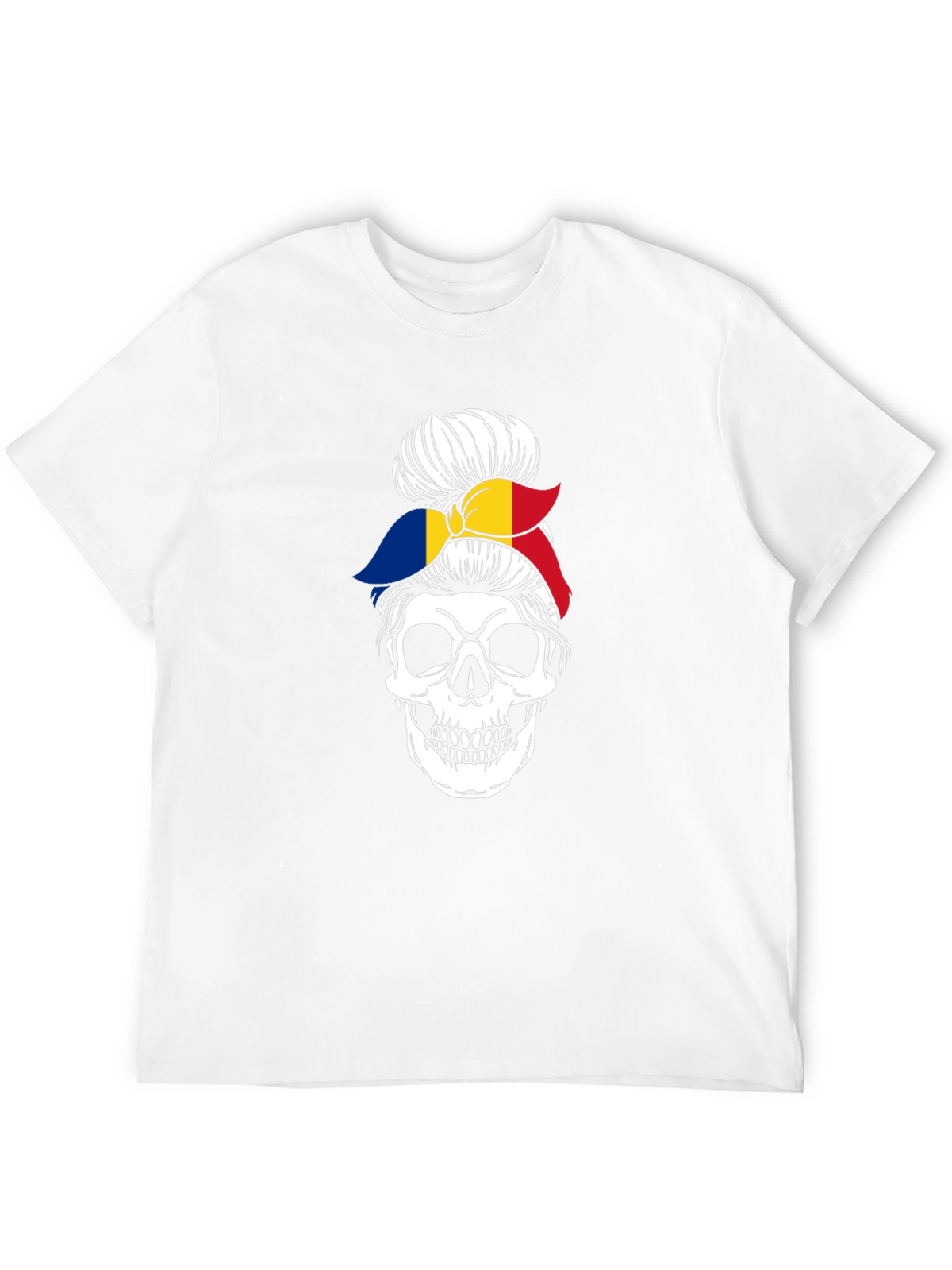 Skull Messy Bun Romania Flag Graphic Tee
