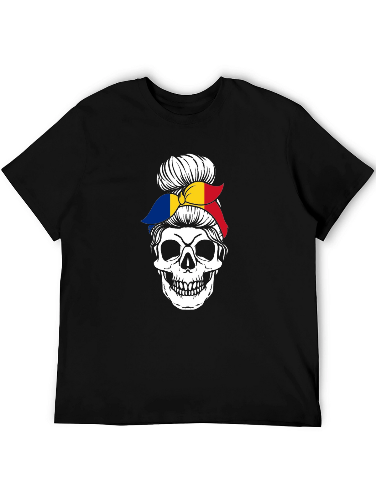 Skull Messy Bun Romania Flag Graphic Tee