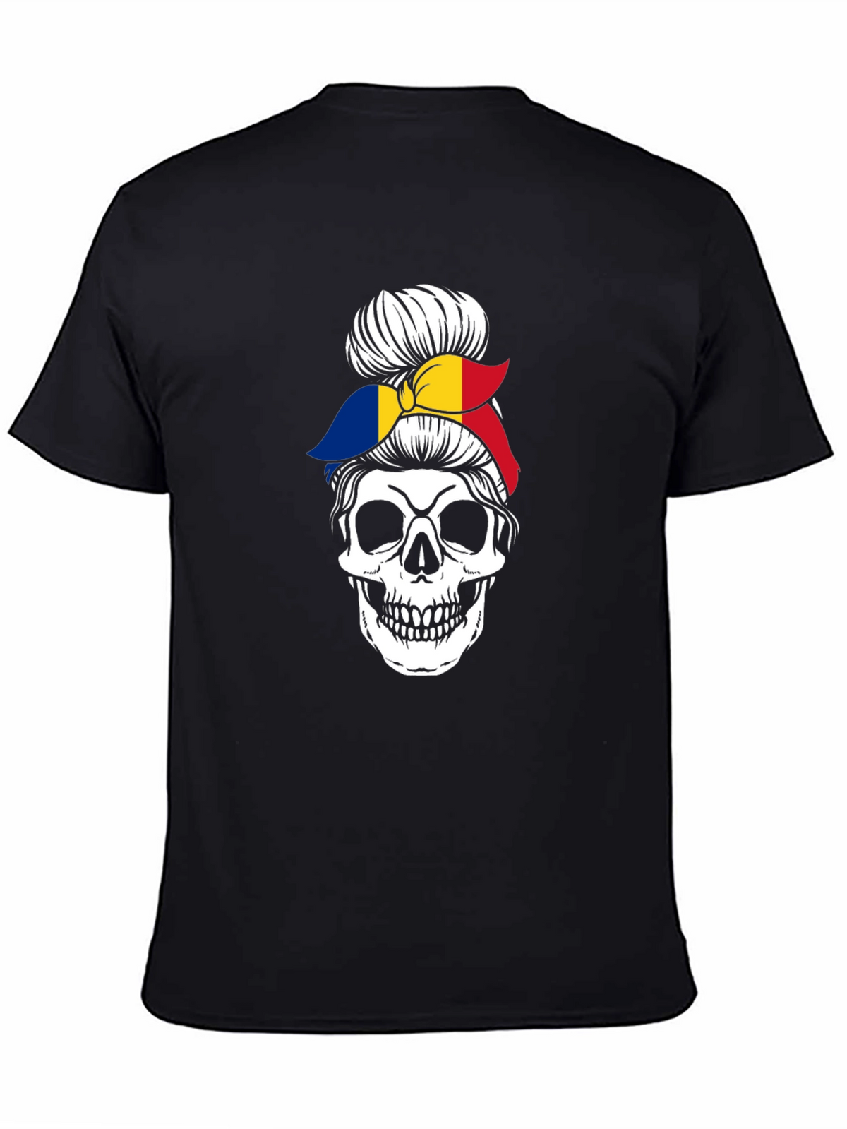 Skull Messy Bun Romania Flag Graphic Tee