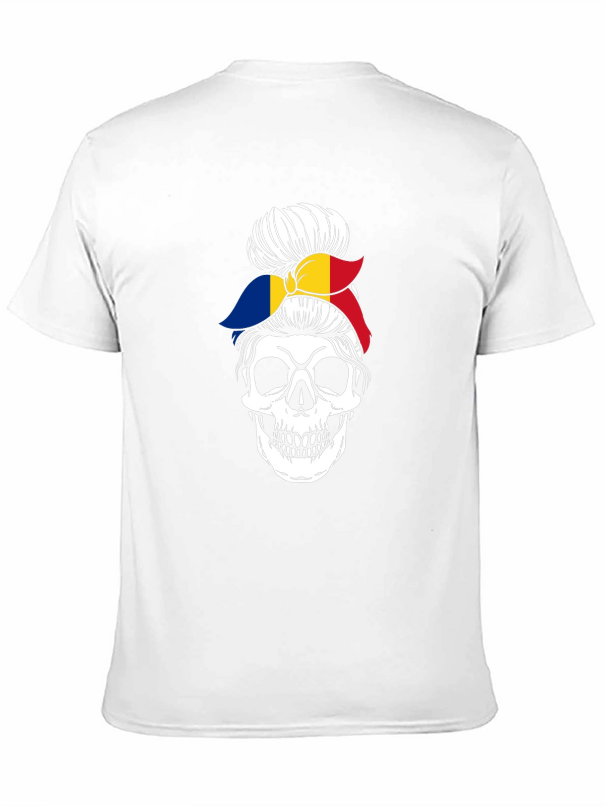 Skull Messy Bun Romania Flag Graphic Tee