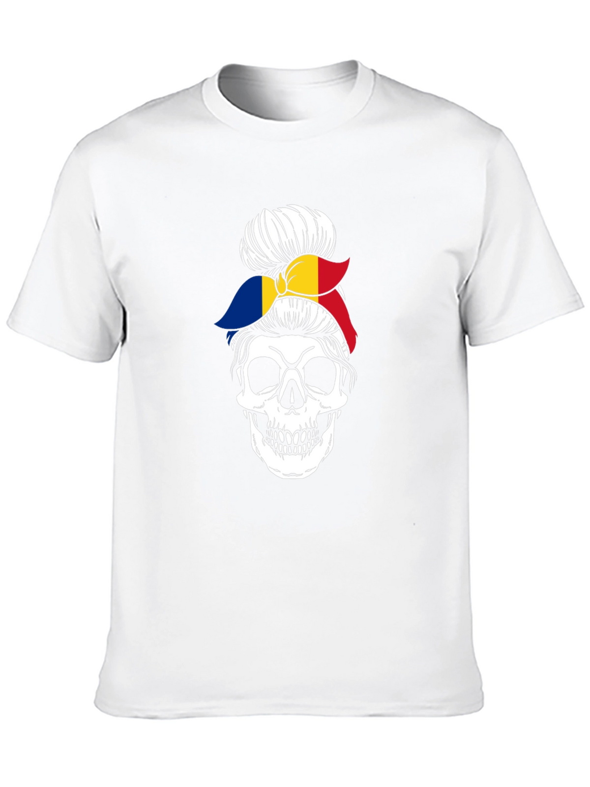 Skull Messy Bun Romania Flag Graphic Tee