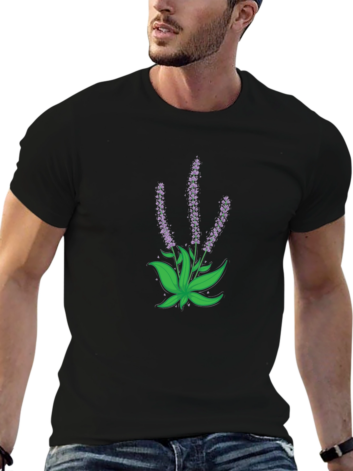 Lavender Graphic Black T-Shirt