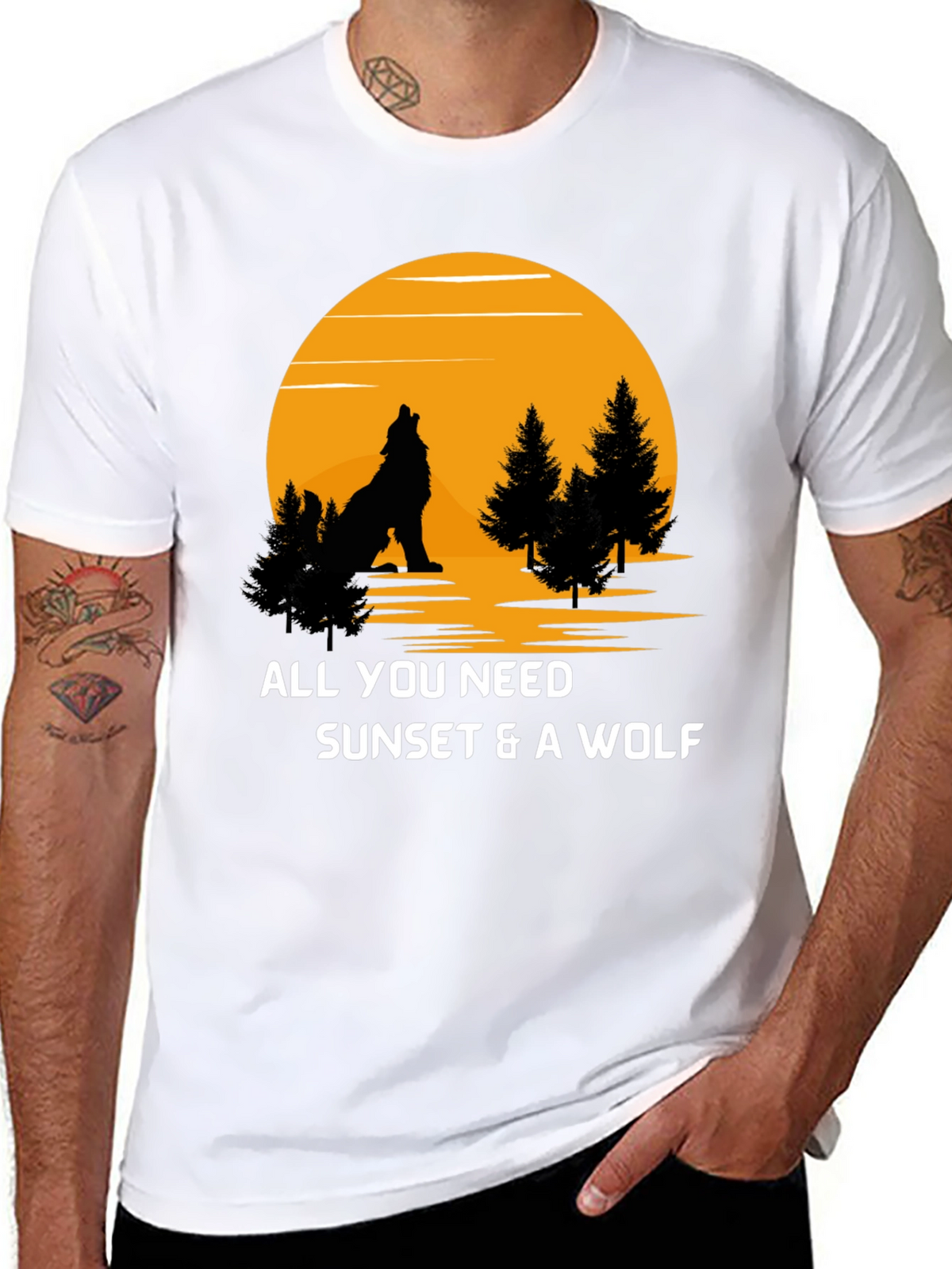 Sunset Wolf Graphic T-Shirt