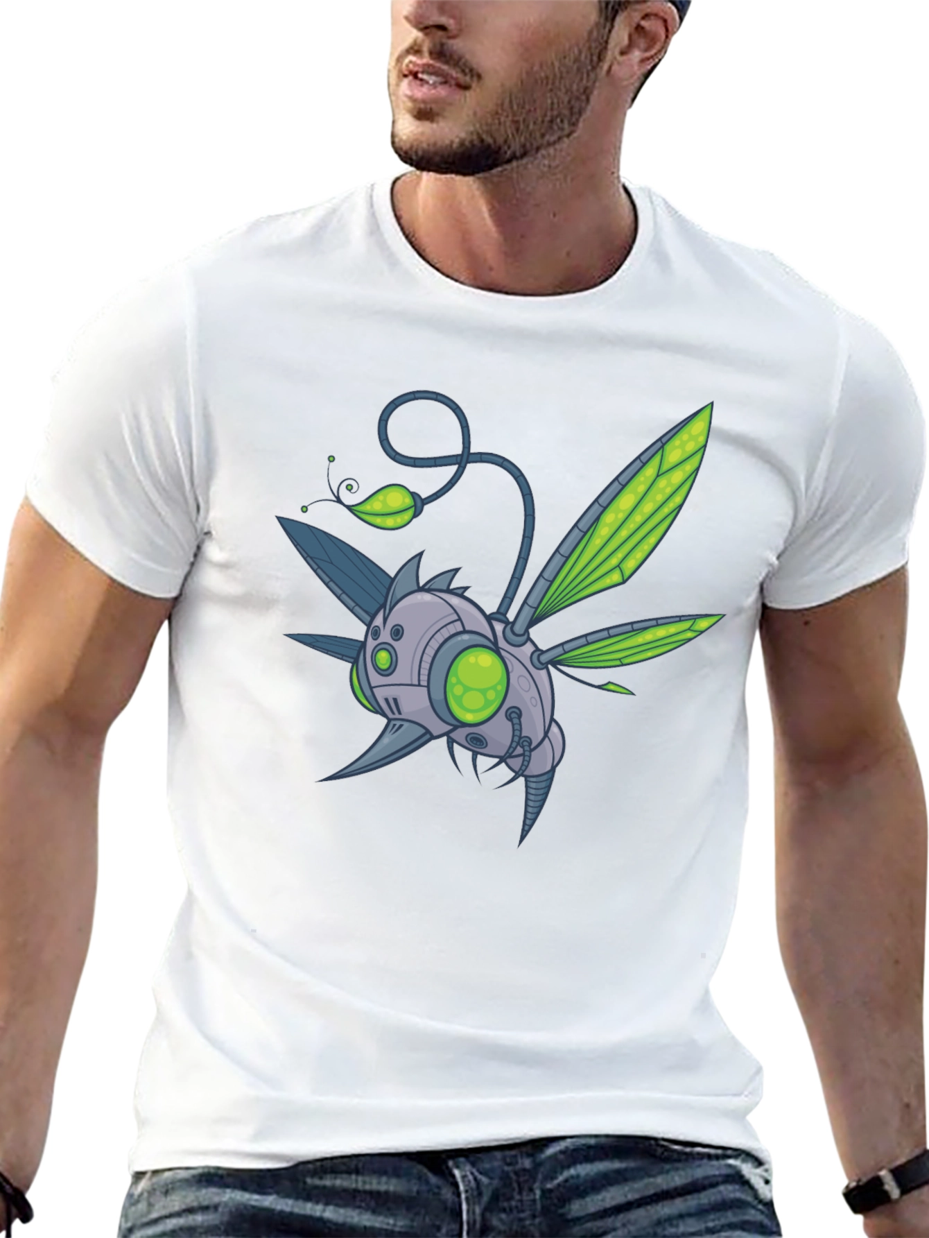 Robot Bug Graphic Print T-Shirt - Modern Style