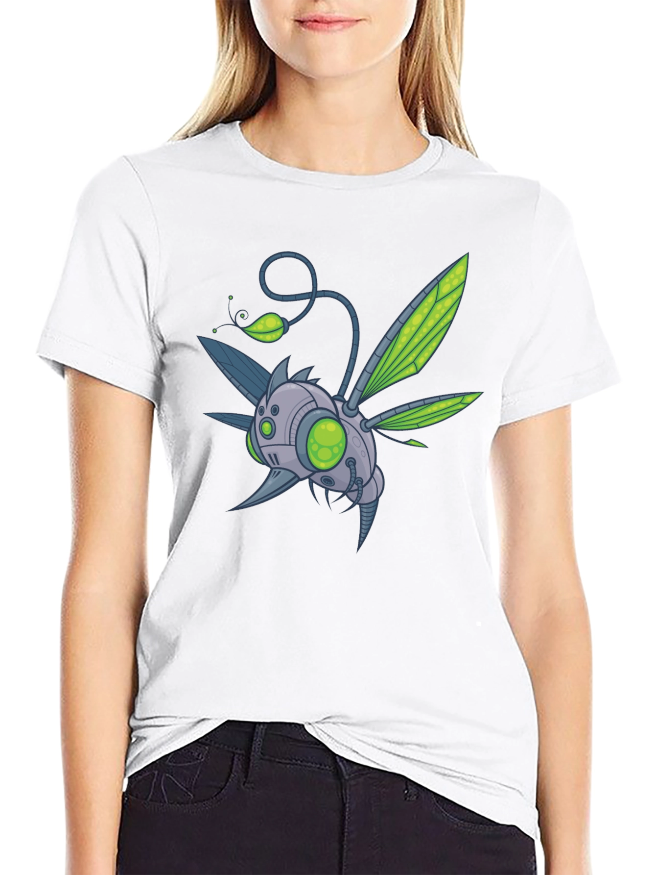 Robot Bug Graphic Print T-Shirt - Modern Style