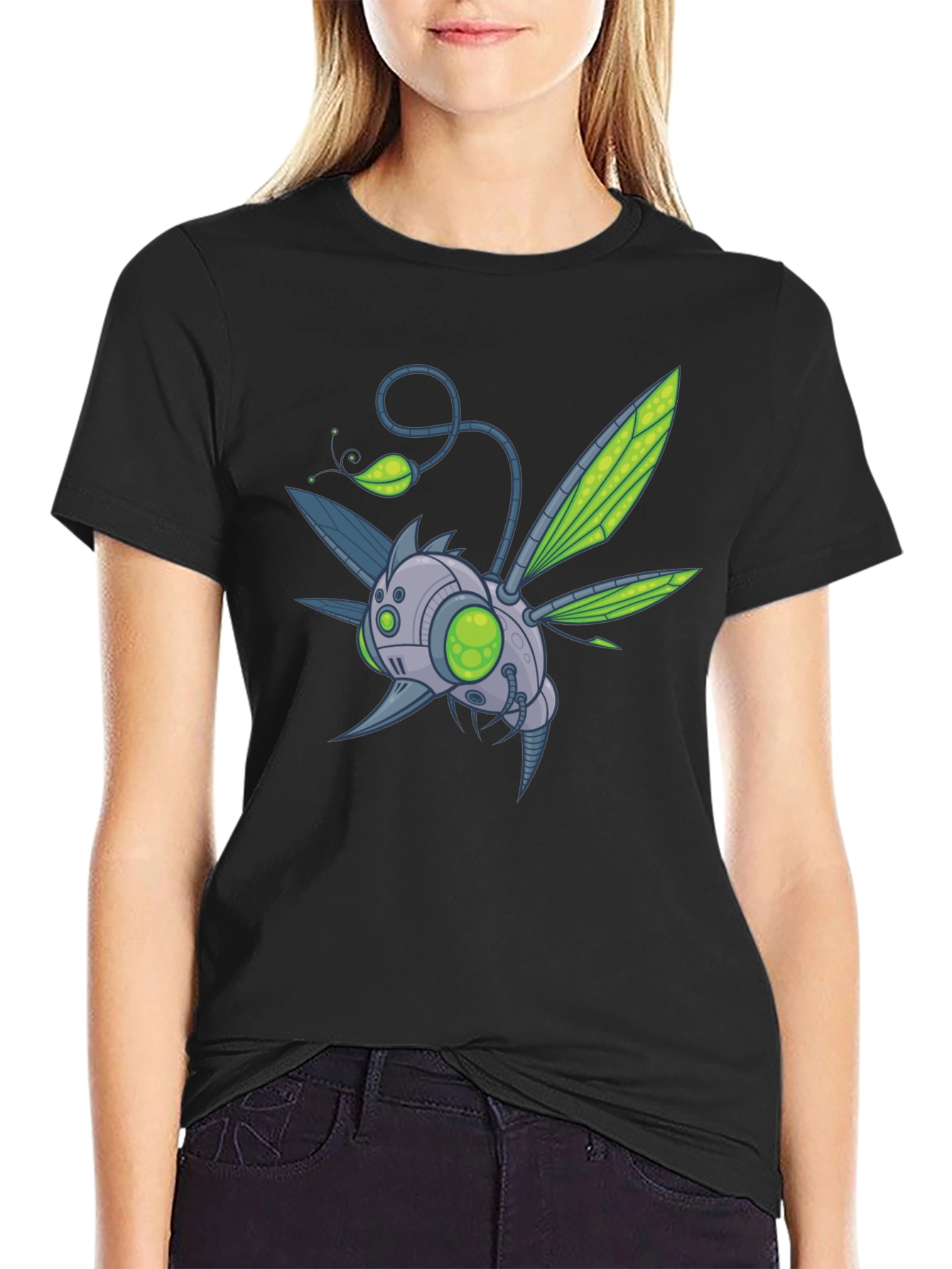Robot Bug Graphic Print T-Shirt - Modern Style