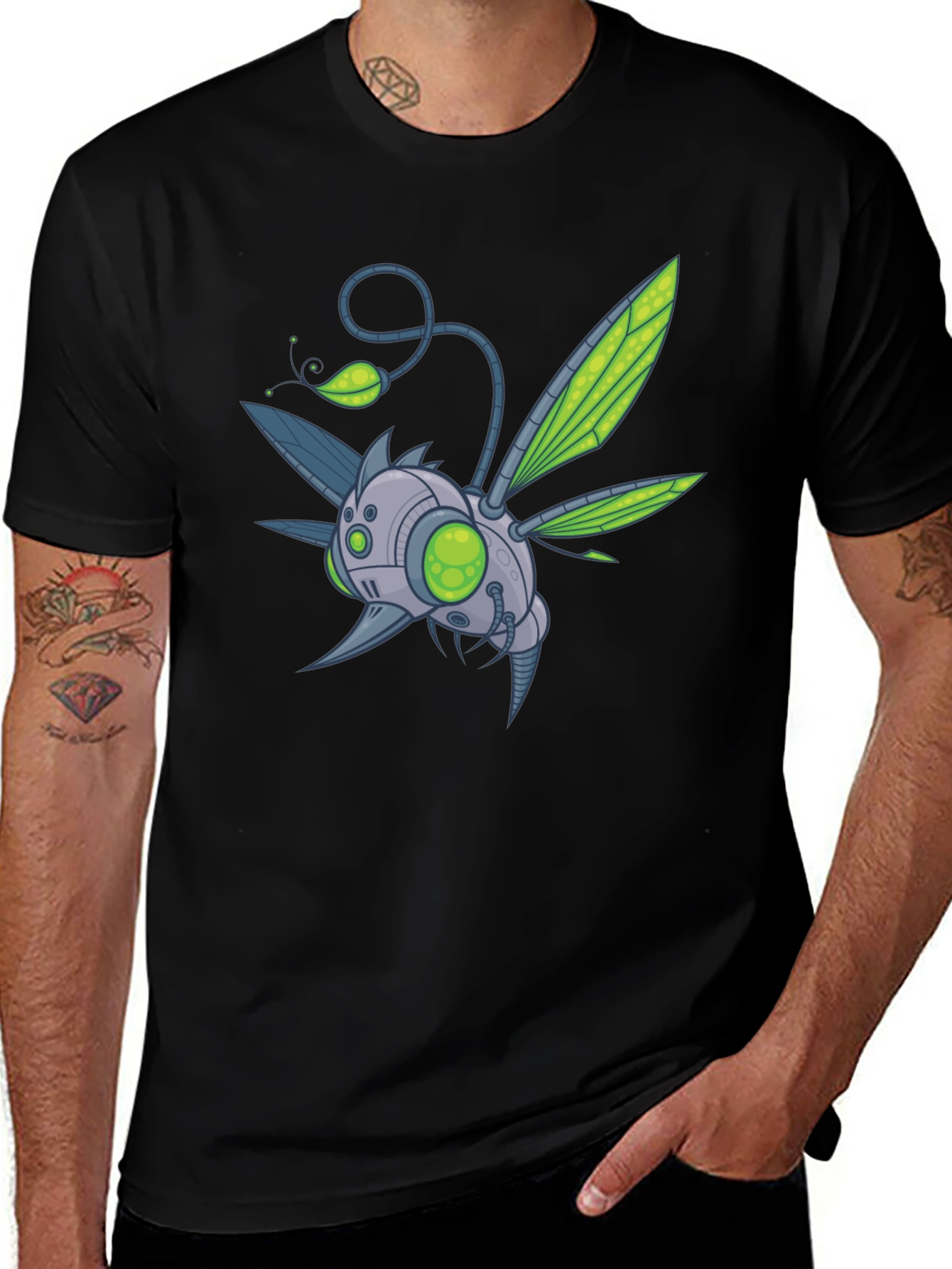Robot Bug Graphic Print T-Shirt - Modern Style
