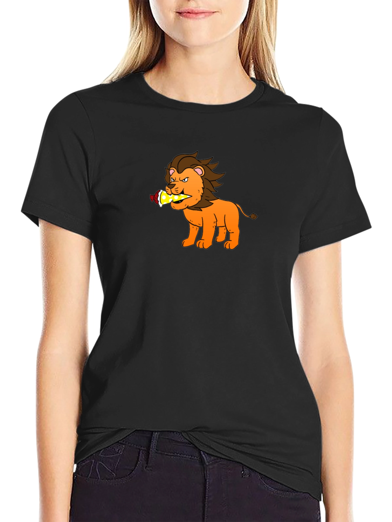 Cartoon Lion T-Shirt - Black Cotton Tee