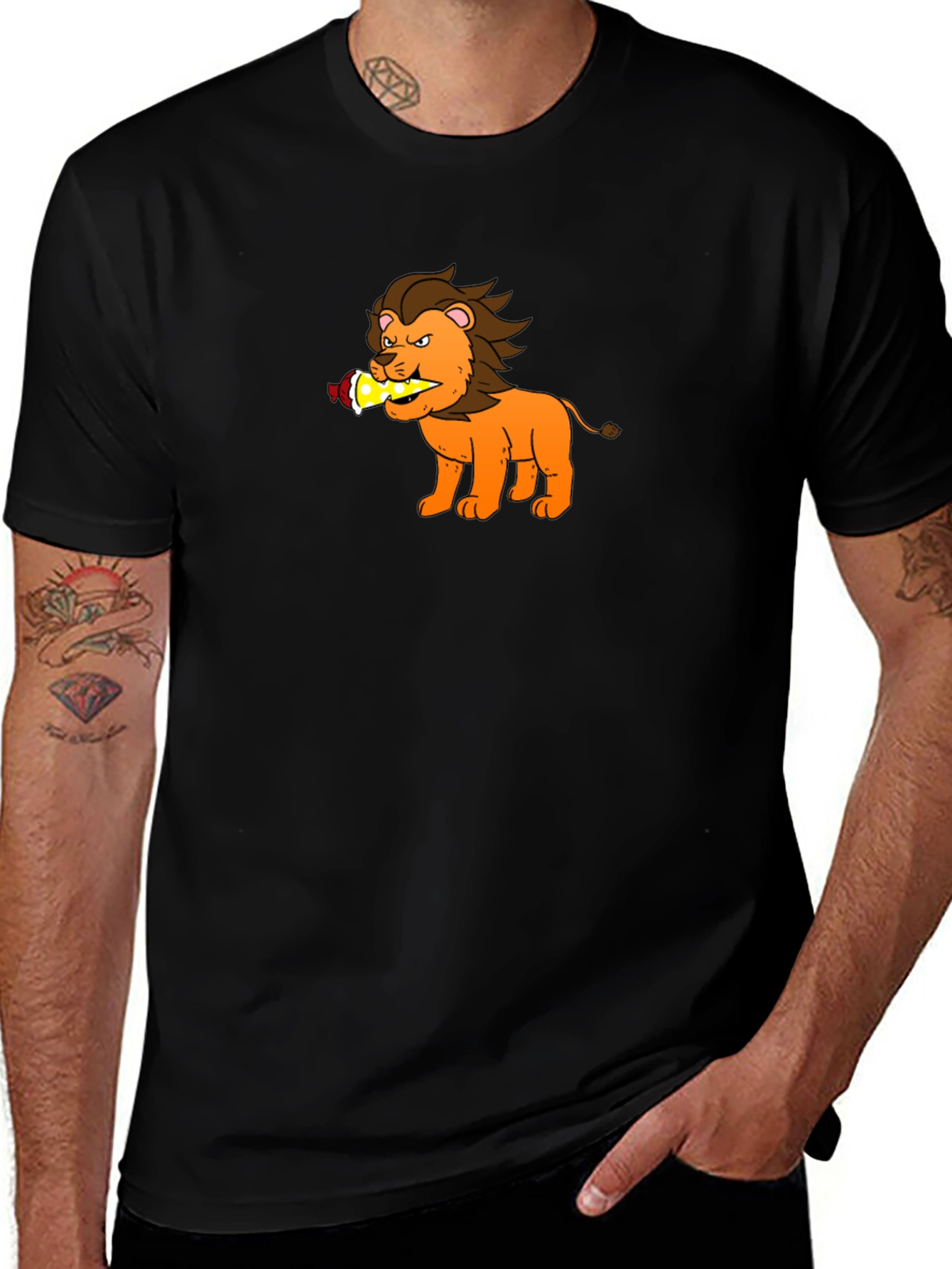 Cartoon Lion T-Shirt - Black Cotton Tee