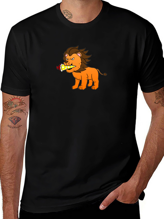 Cartoon Lion T-Shirt - Black Cotton Tee