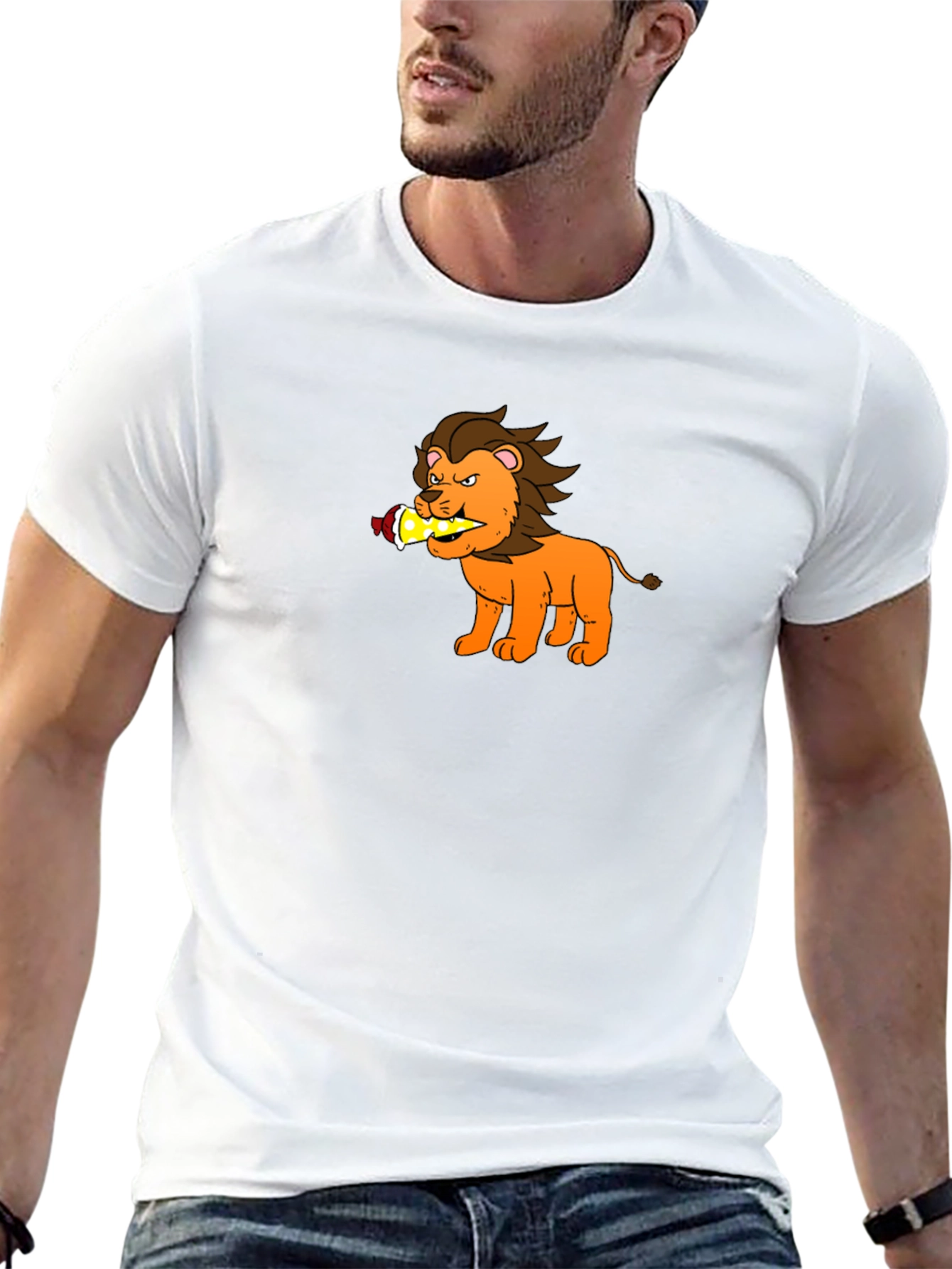 Cartoon Lion T-Shirt - Black Cotton Tee