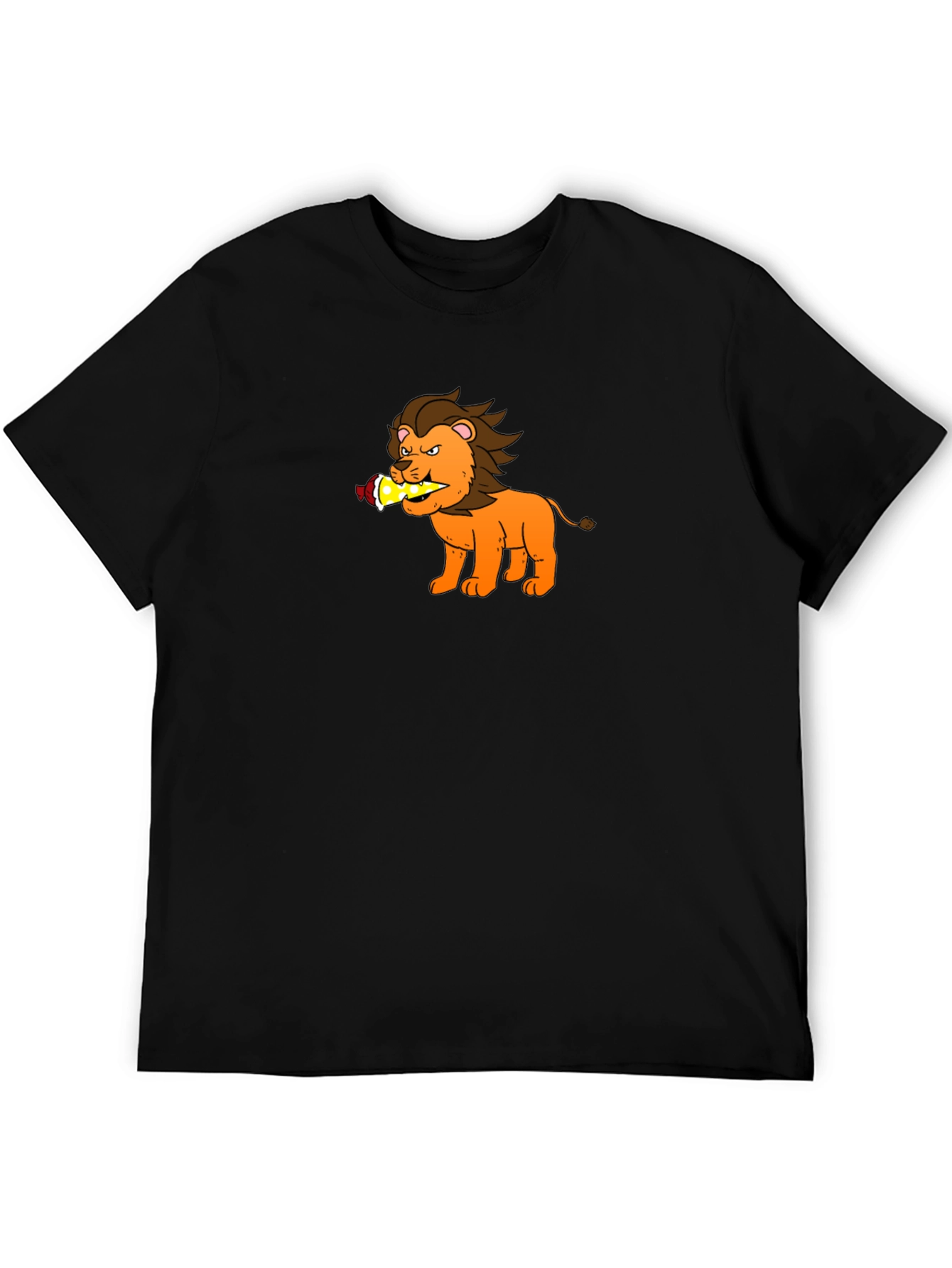 Cartoon Lion T-Shirt - Black Cotton Tee