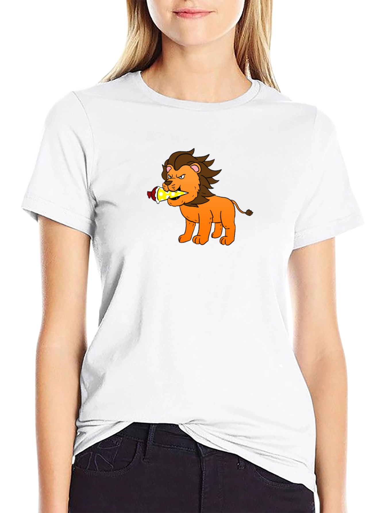 Cartoon Lion T-Shirt - Black Cotton Tee