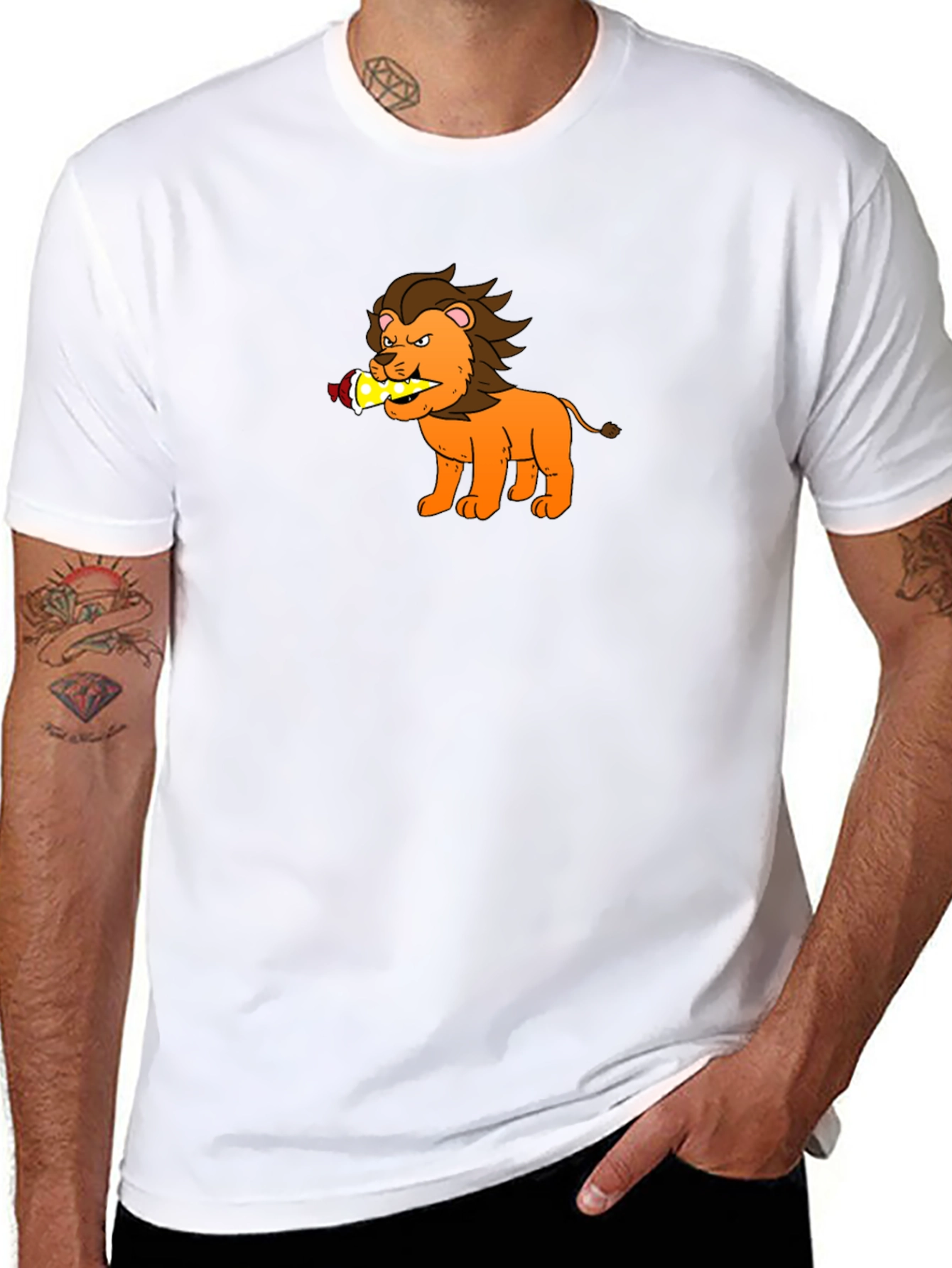 Cartoon Lion T-Shirt - Black Cotton Tee