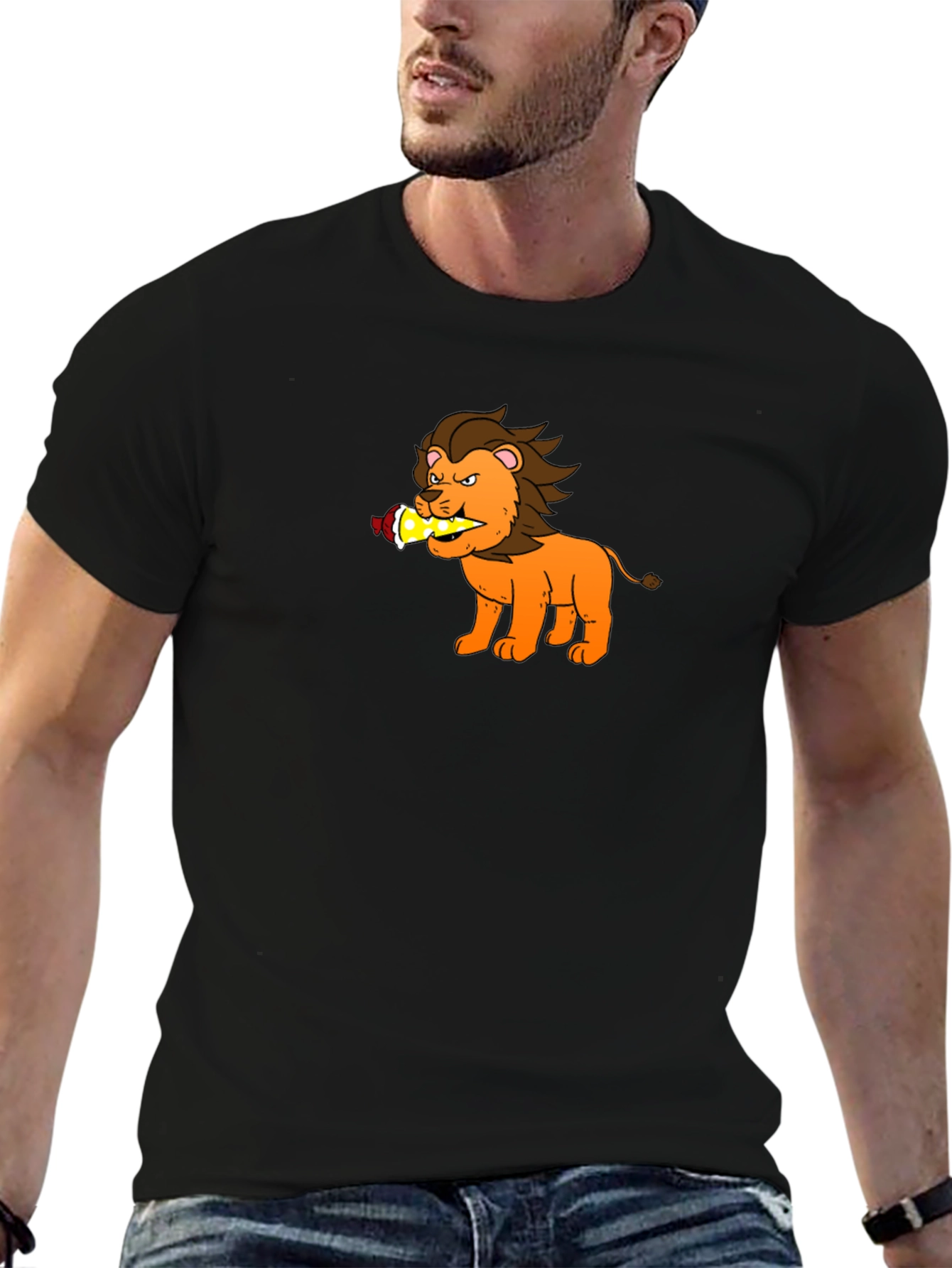 Cartoon Lion T-Shirt - Black Cotton Tee