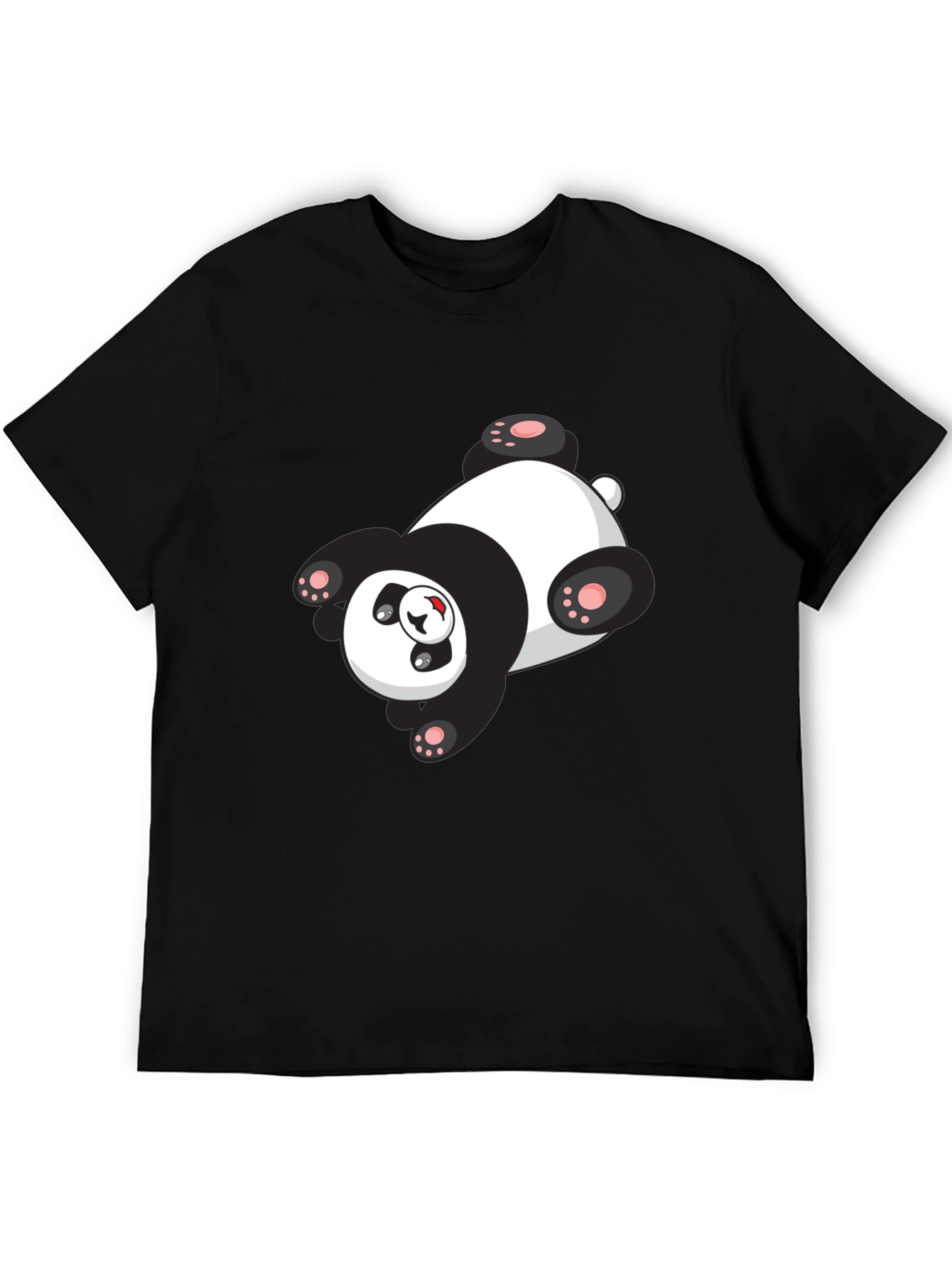 Cute Panda Graphic Tee - Black Cotton T-Shirt
